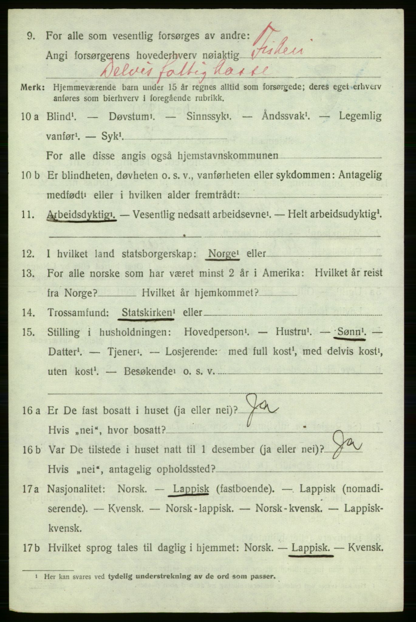 SATØ, 1920 census for Gamvik, 1920, p. 3555