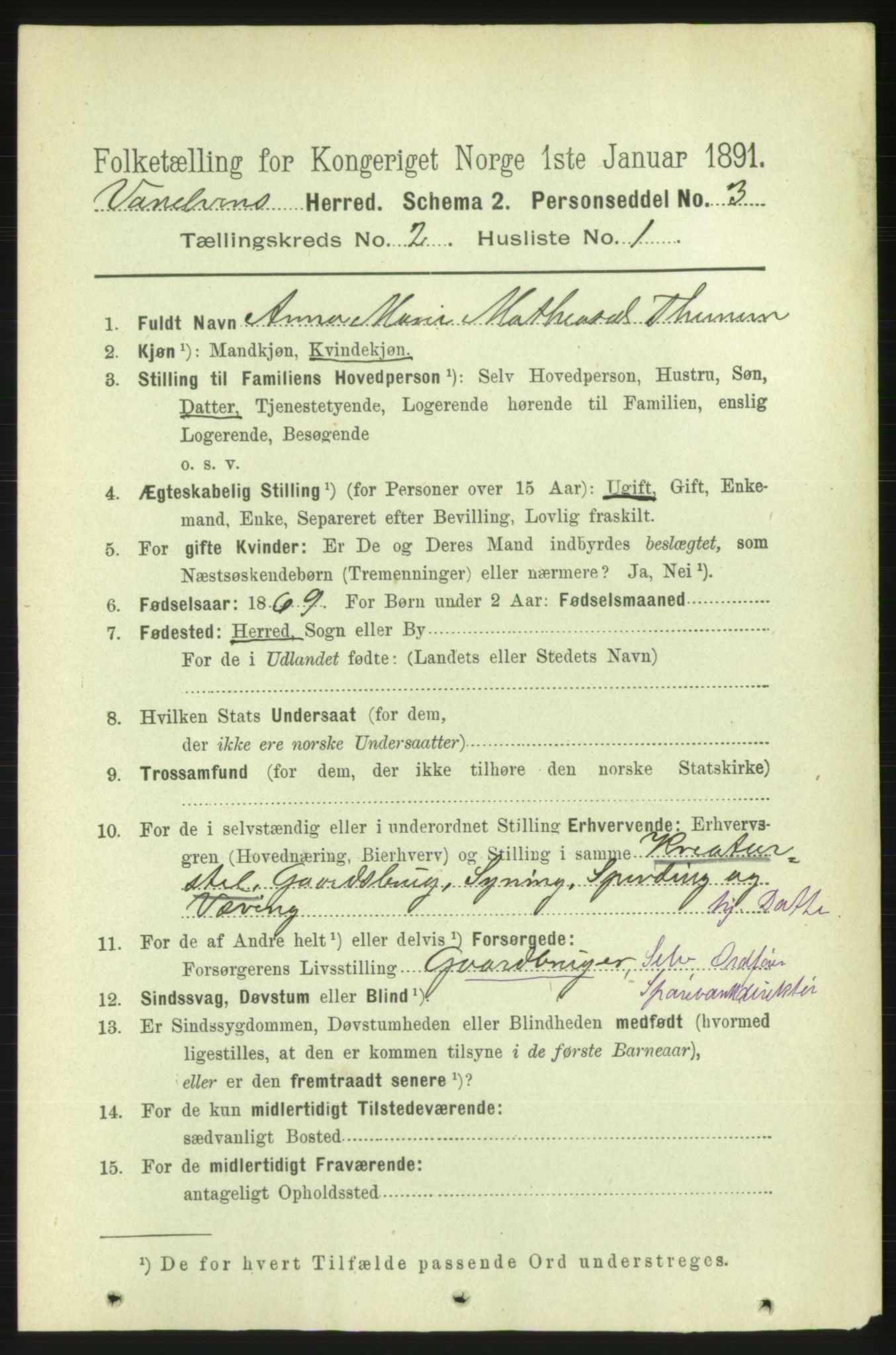 RA, 1891 census for 1511 Vanylven, 1891, p. 703