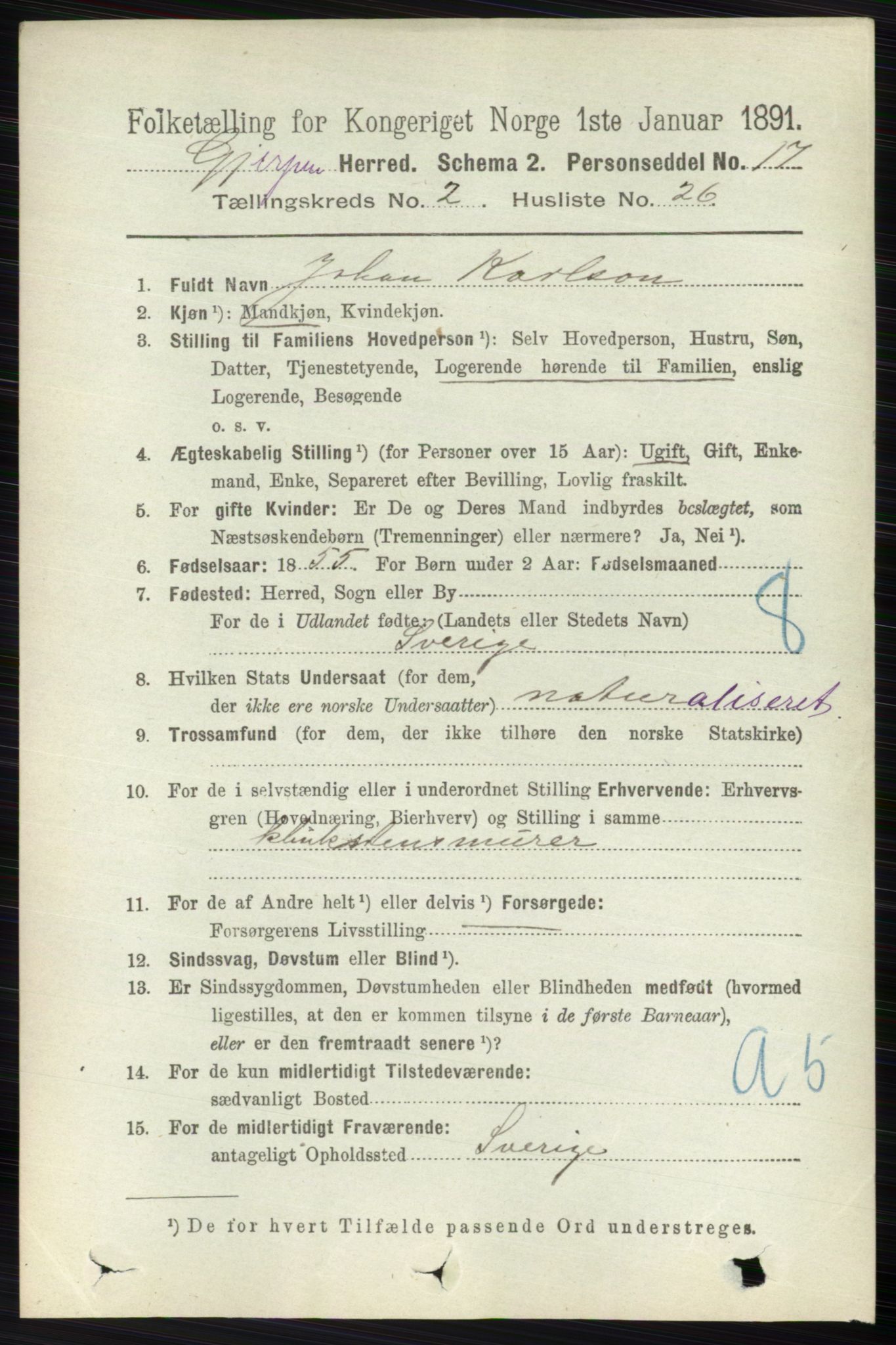 RA, 1891 census for 0812 Gjerpen, 1891, p. 943