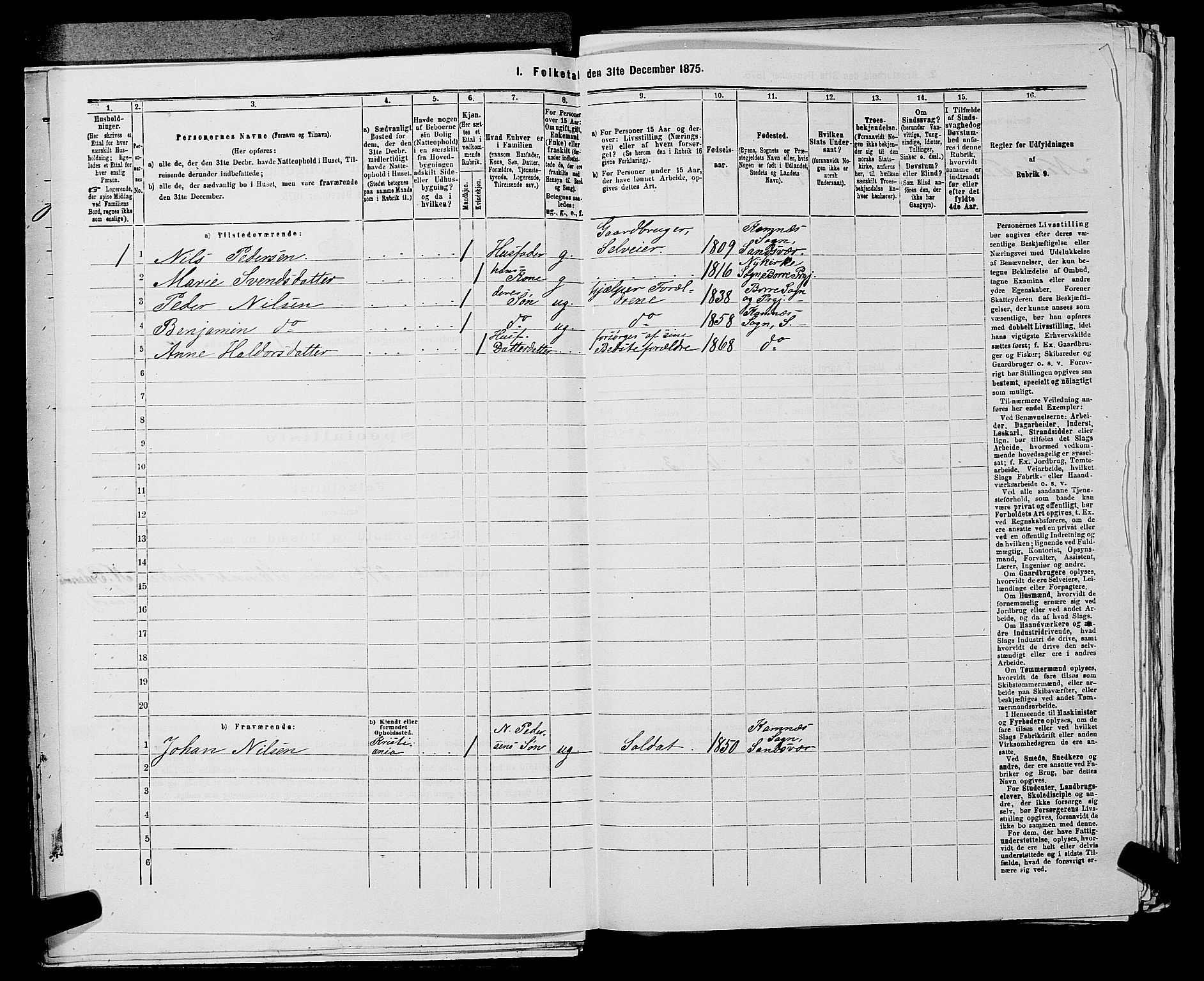 SAKO, 1875 census for 0629P Sandsvær, 1875, p. 303