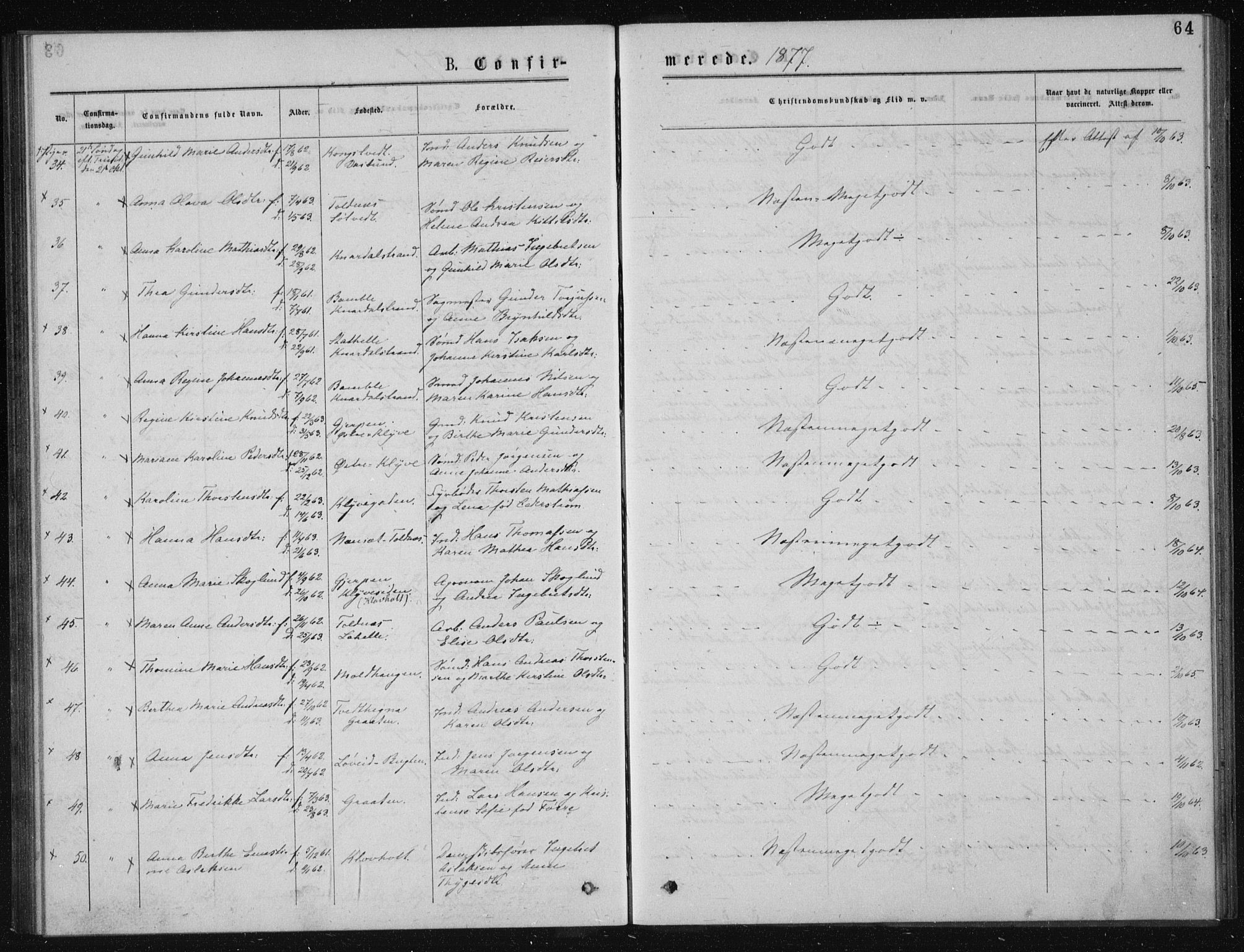 Solum kirkebøker, AV/SAKO-A-306/G/Ga/L0005: Parish register (copy) no. I 5, 1877-1881, p. 64