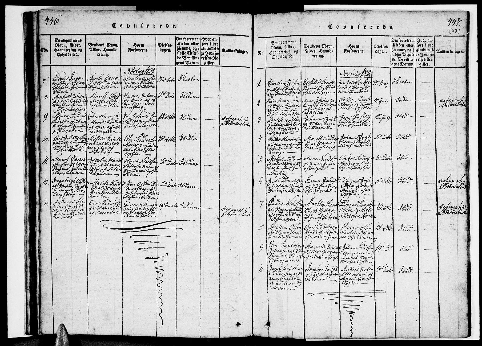 Ministerialprotokoller, klokkerbøker og fødselsregistre - Nordland, SAT/A-1459/814/L0223: Parish register (official) no. 814A04, 1820-1833, p. 446-447