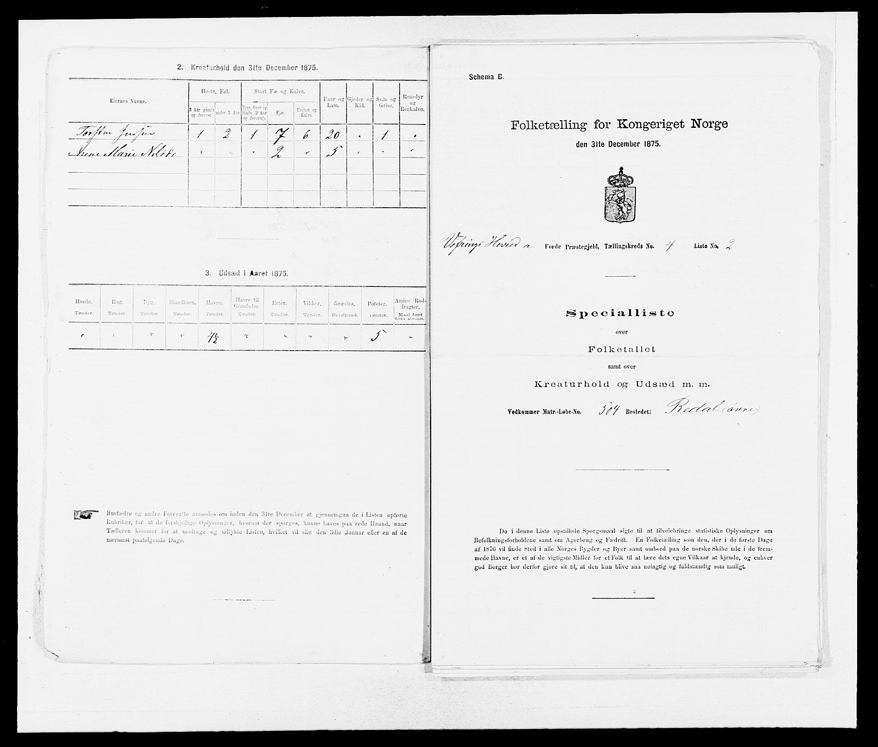 SAB, 1875 census for 1432P Førde, 1875, p. 2033