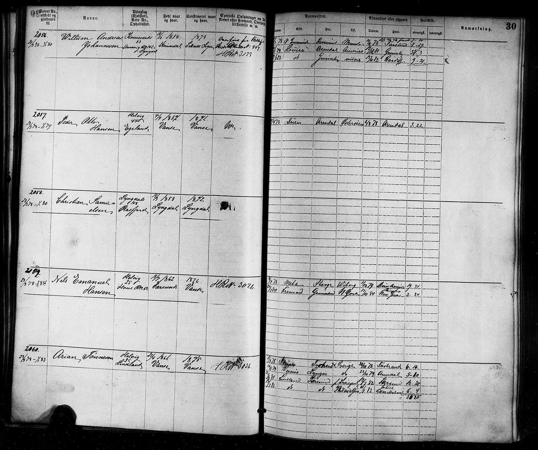 Farsund mønstringskrets, AV/SAK-2031-0017/F/Fa/L0006: Annotasjonsrulle nr 1911-3805 med register, Z-3, 1877-1894, p. 56