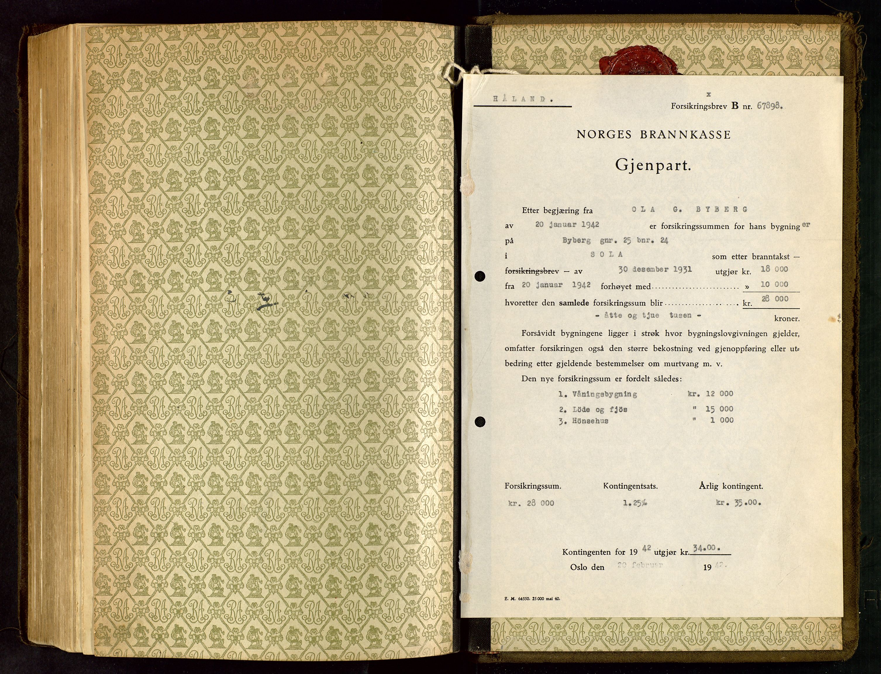 Håland lensmannskontor, AV/SAST-A-100100/Go/L0005: "Brandtakstprotokoll"  Register i boken., 1929-1948