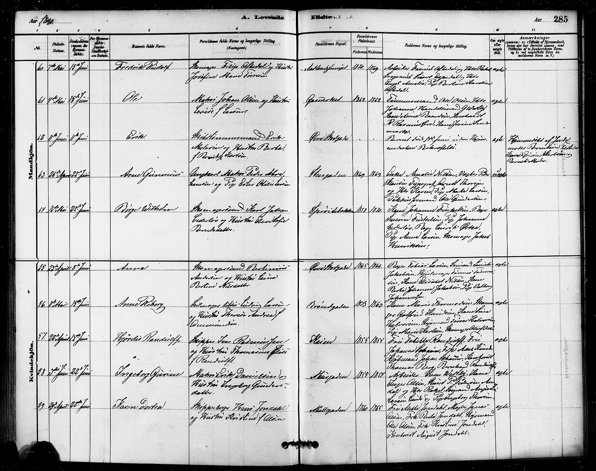 Domkirken sokneprestkontor, AV/SAST-A-101812/001/30/30BB/L0015: Parish register (copy) no. B 15, 1880-1891, p. 285