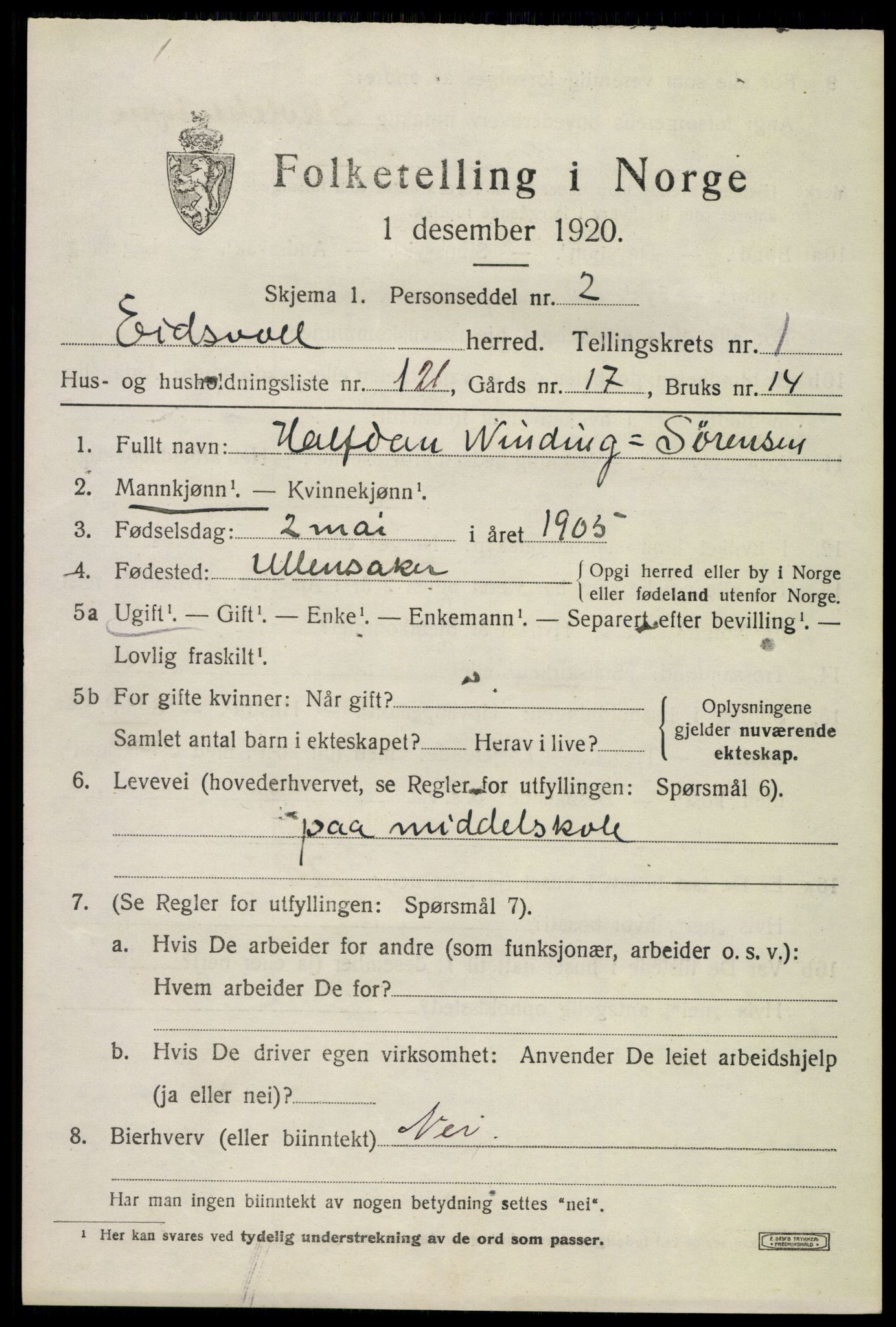 SAO, 1920 census for Eidsvoll, 1920, p. 5083