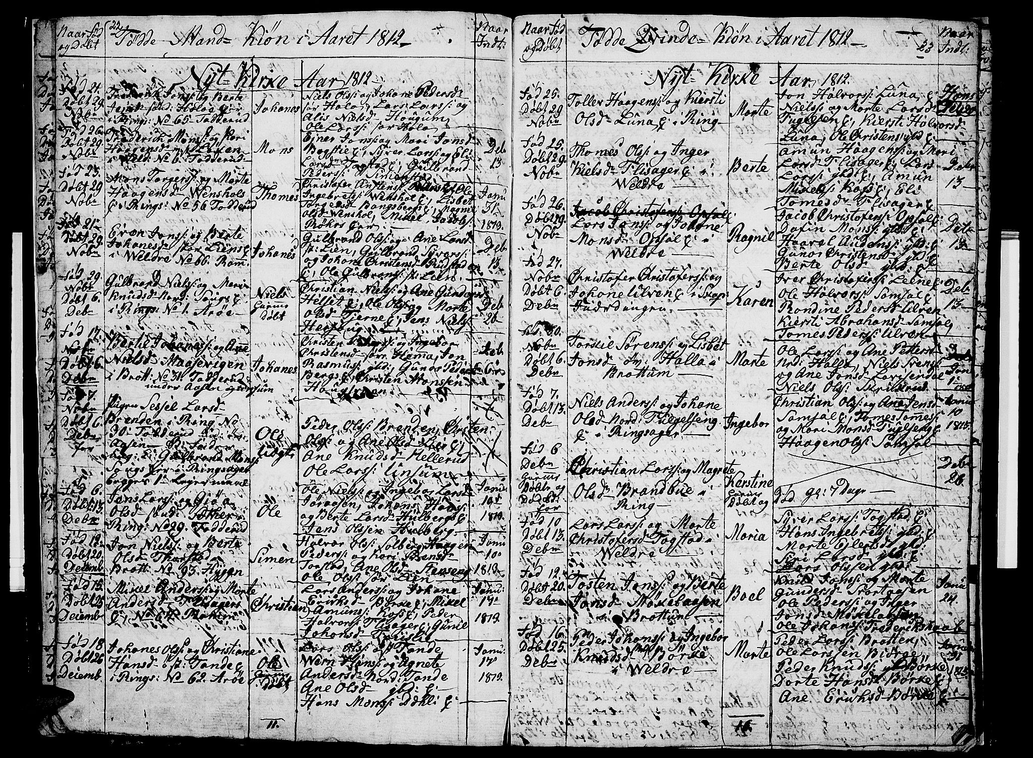 Ringsaker prestekontor, SAH/PREST-014/I/Ia/L0005/0009: Parish register draft no. 1I, 1811-1814, p. 22-23