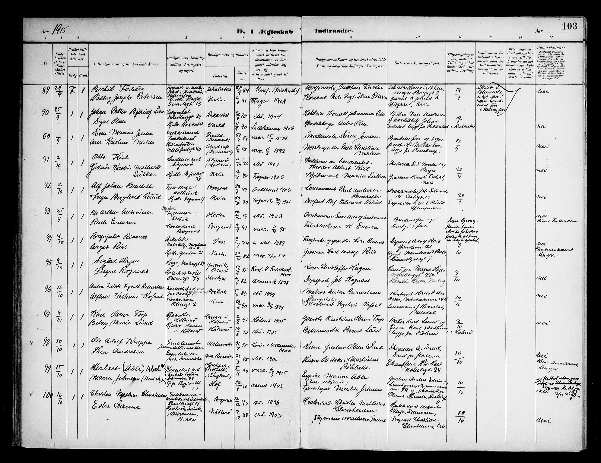 Frogner prestekontor Kirkebøker, SAO/A-10886/F/Fa/L0003: Parish register (official) no. 3, 1898-1917, p. 103