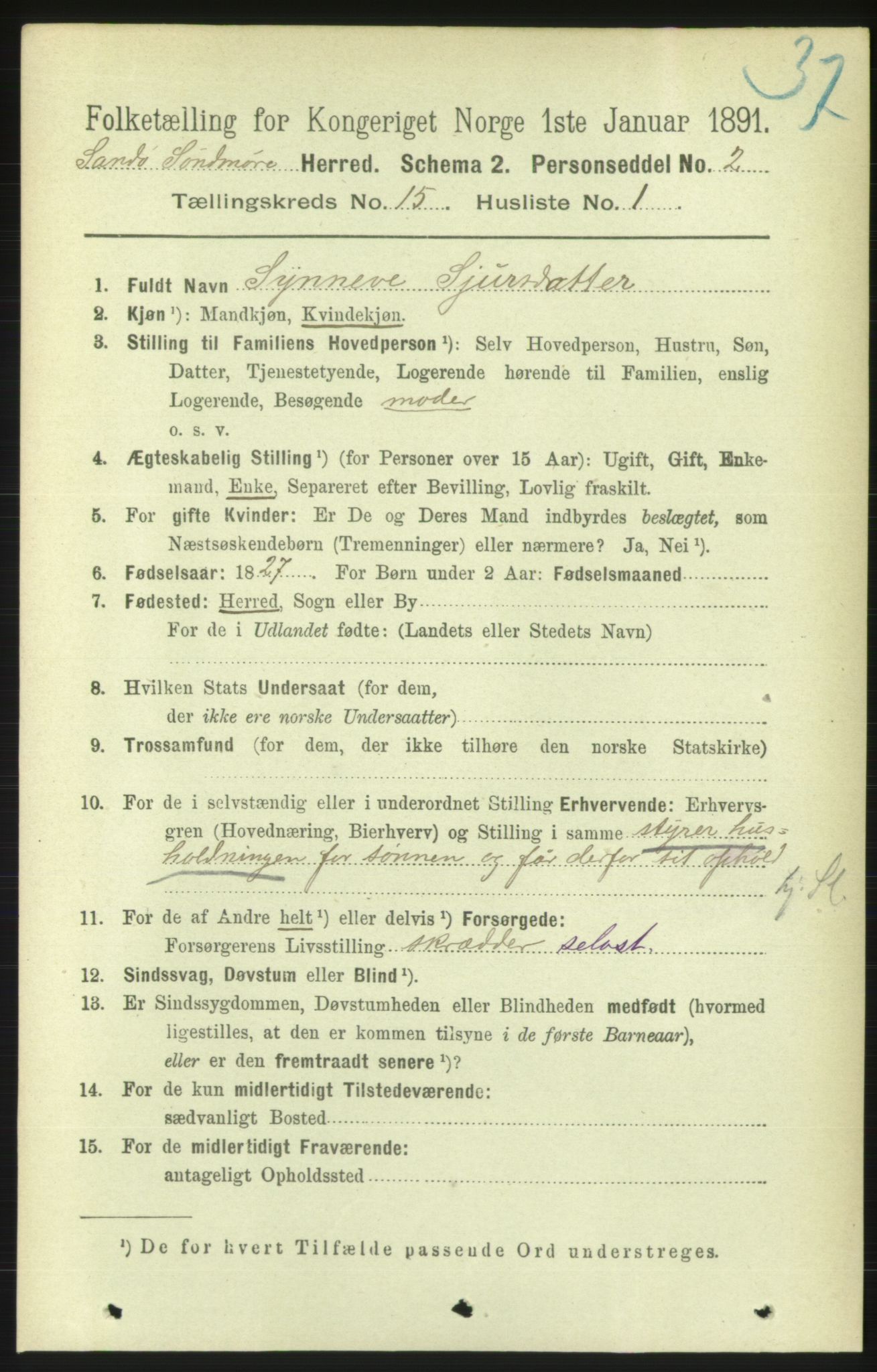 RA, 1891 census for 1514 Sande, 1891, p. 3015