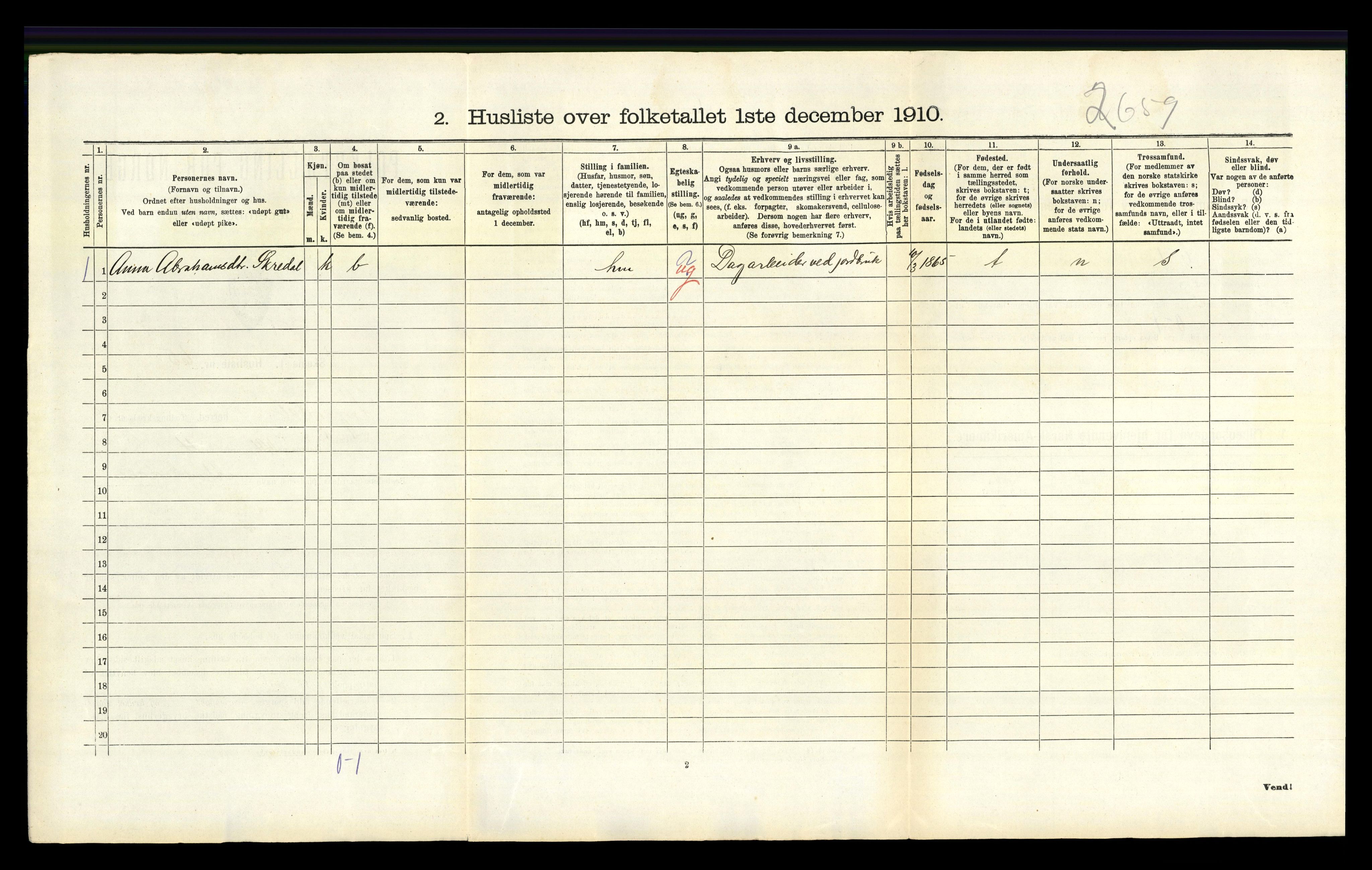 RA, 1910 census for Lyngdal, 1910, p. 619