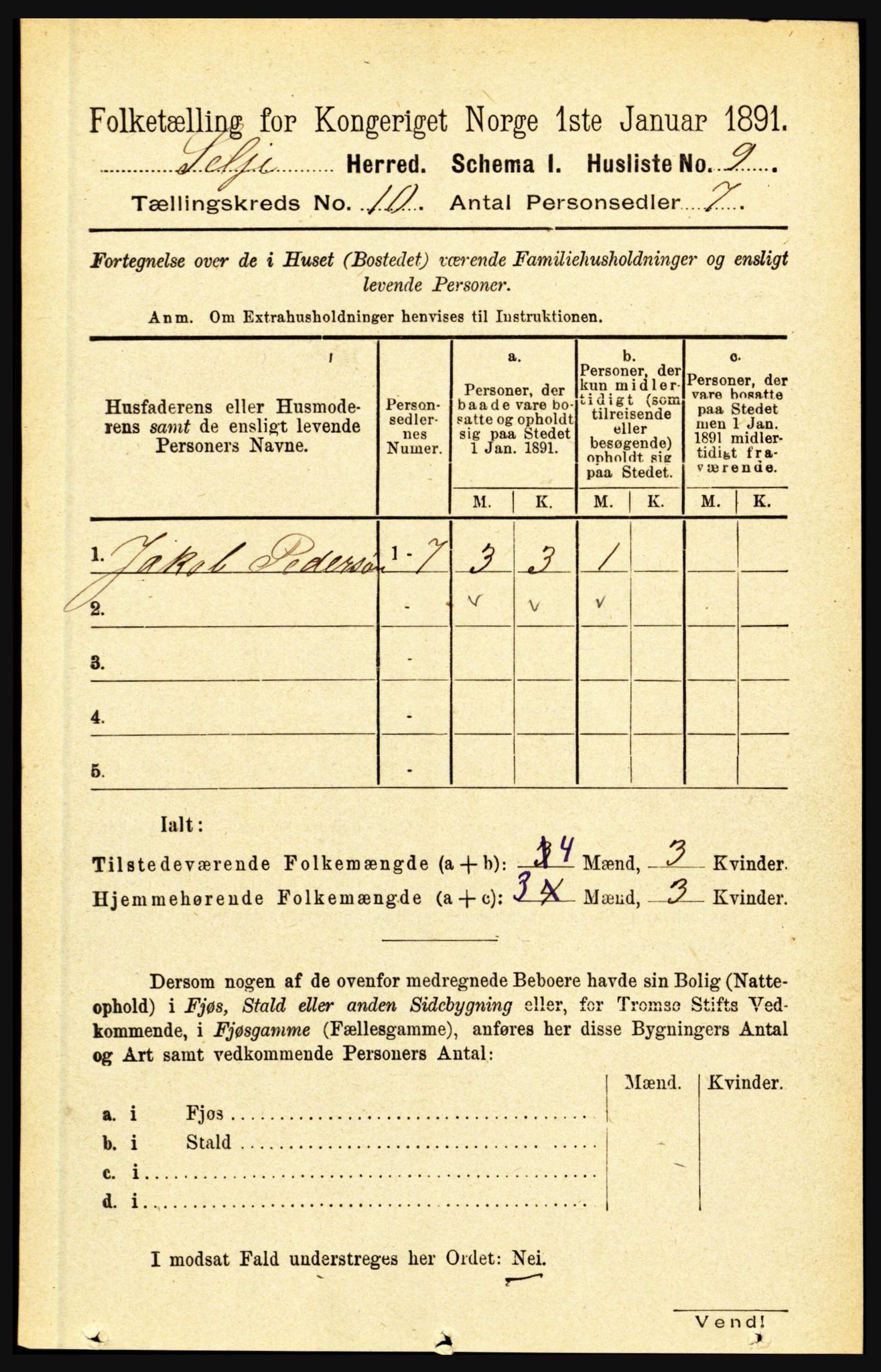 RA, 1891 census for 1441 Selje, 1891, p. 3044