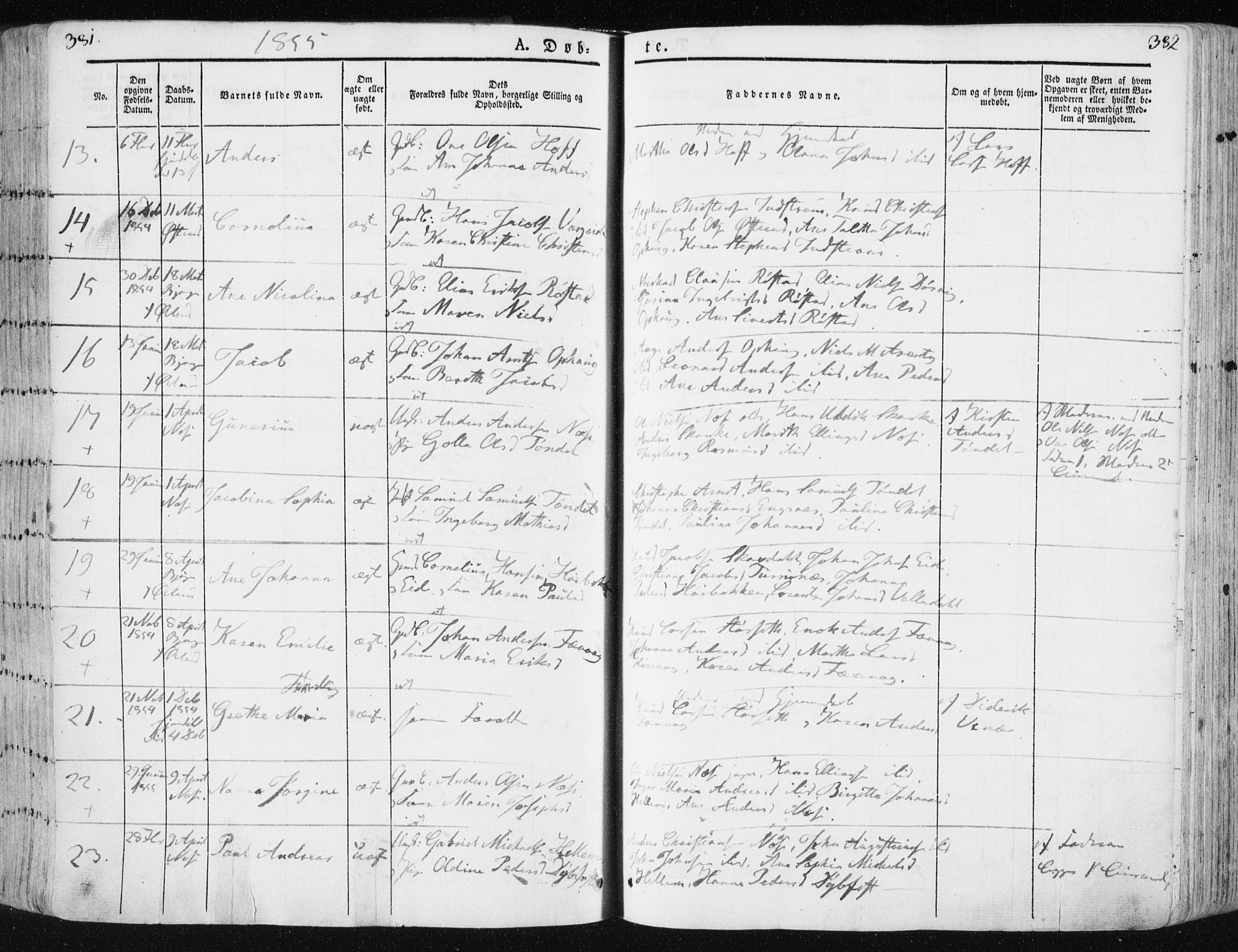 Ministerialprotokoller, klokkerbøker og fødselsregistre - Sør-Trøndelag, SAT/A-1456/659/L0736: Parish register (official) no. 659A06, 1842-1856, p. 381-382