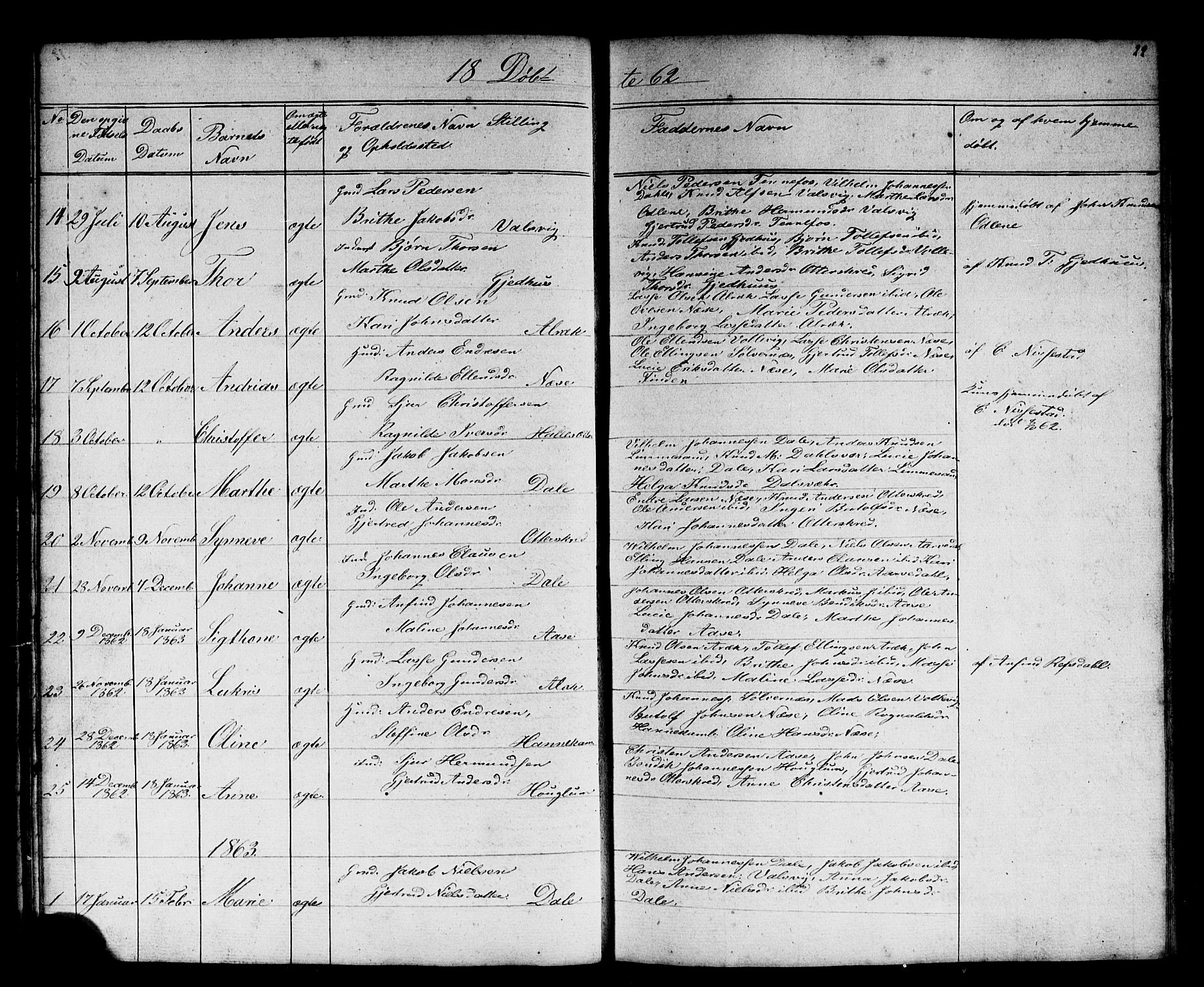 Vik sokneprestembete, SAB/A-81501: Parish register (copy) no. B 1, 1847-1877, p. 22