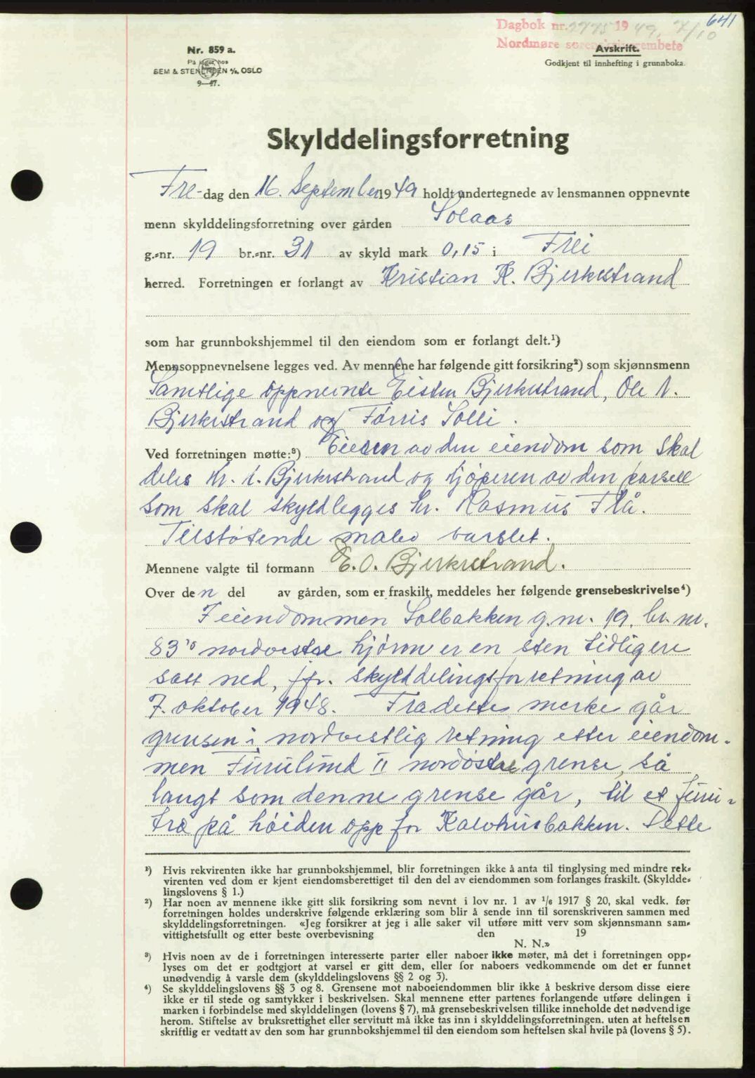 Nordmøre sorenskriveri, AV/SAT-A-4132/1/2/2Ca: Mortgage book no. A112, 1949-1949, Diary no: : 2775/1949