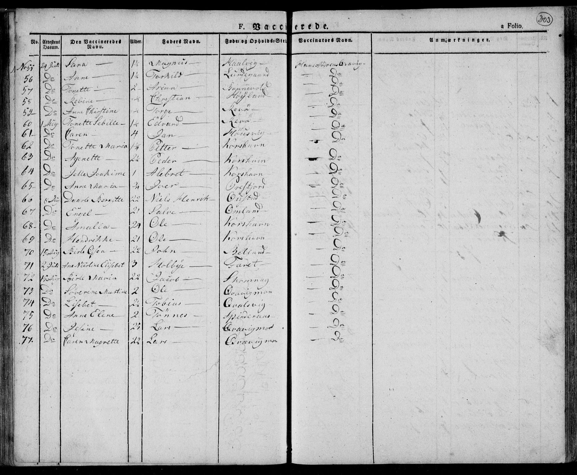 Lyngdal sokneprestkontor, AV/SAK-1111-0029/F/Fa/Fac/L0007: Parish register (official) no. A 7, 1825-1838, p. 303