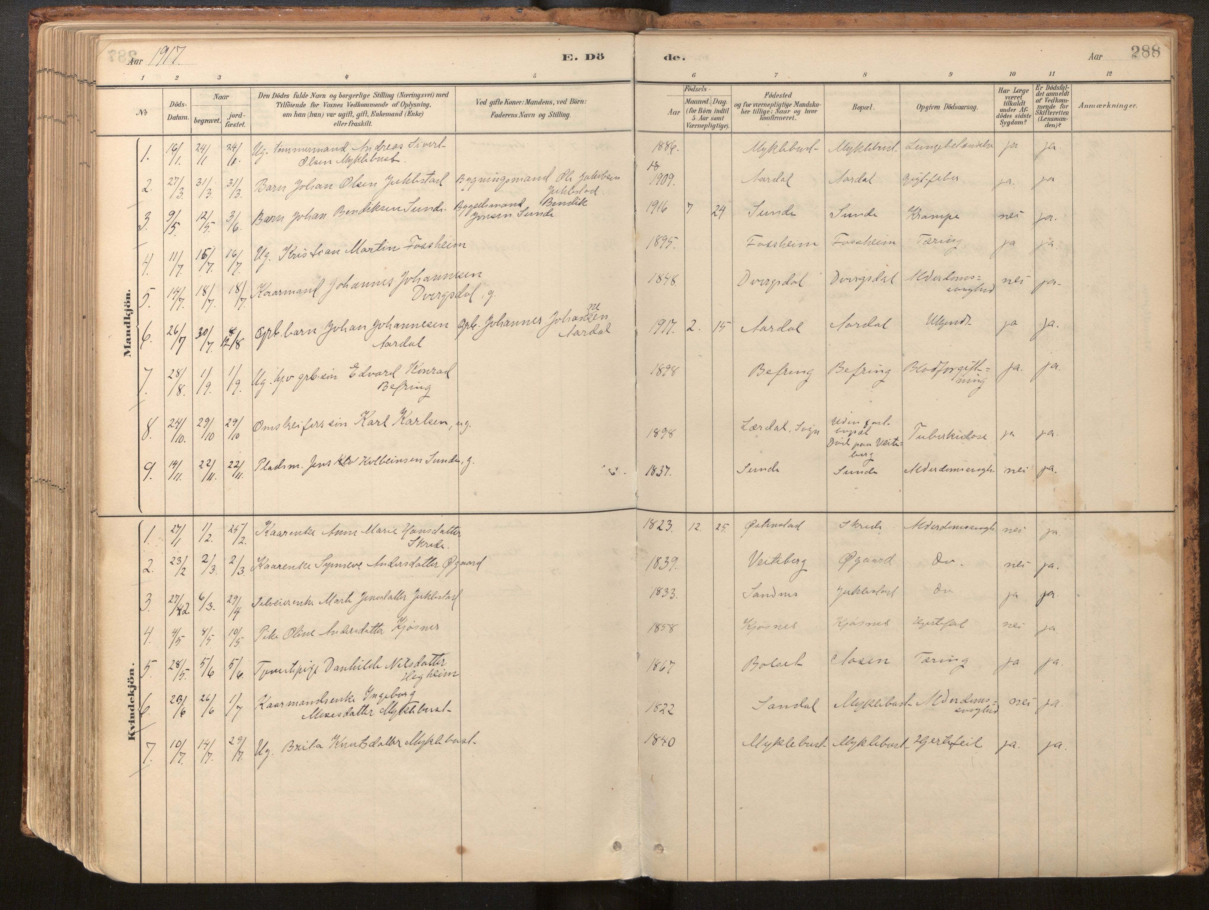 Jølster sokneprestembete, SAB/A-80701/H/Haa/Haac/L0001: Parish register (official) no. C 1, 1882-1928, p. 288