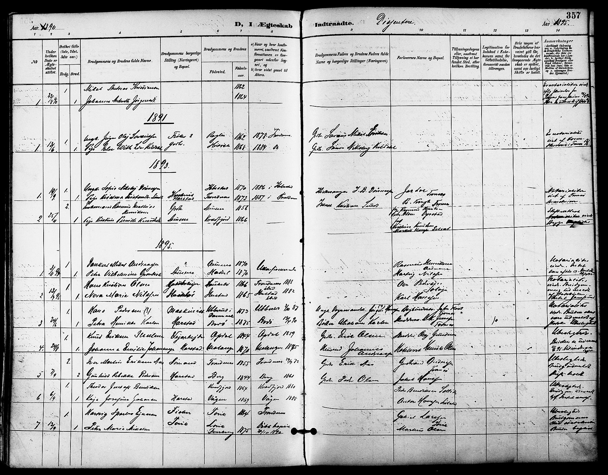 Trondenes sokneprestkontor, SATØ/S-1319/H/Ha/L0016kirke: Parish register (official) no. 16, 1890-1898, p. 357