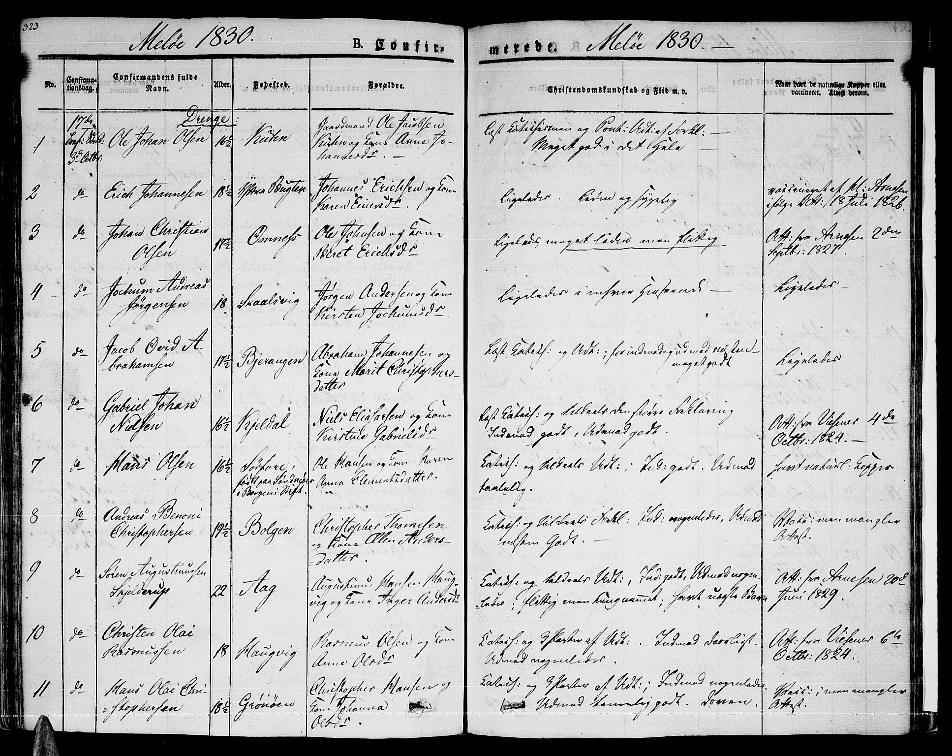 Ministerialprotokoller, klokkerbøker og fødselsregistre - Nordland, SAT/A-1459/841/L0598: Parish register (official) no. 841A06 /2, 1825-1844, p. 323