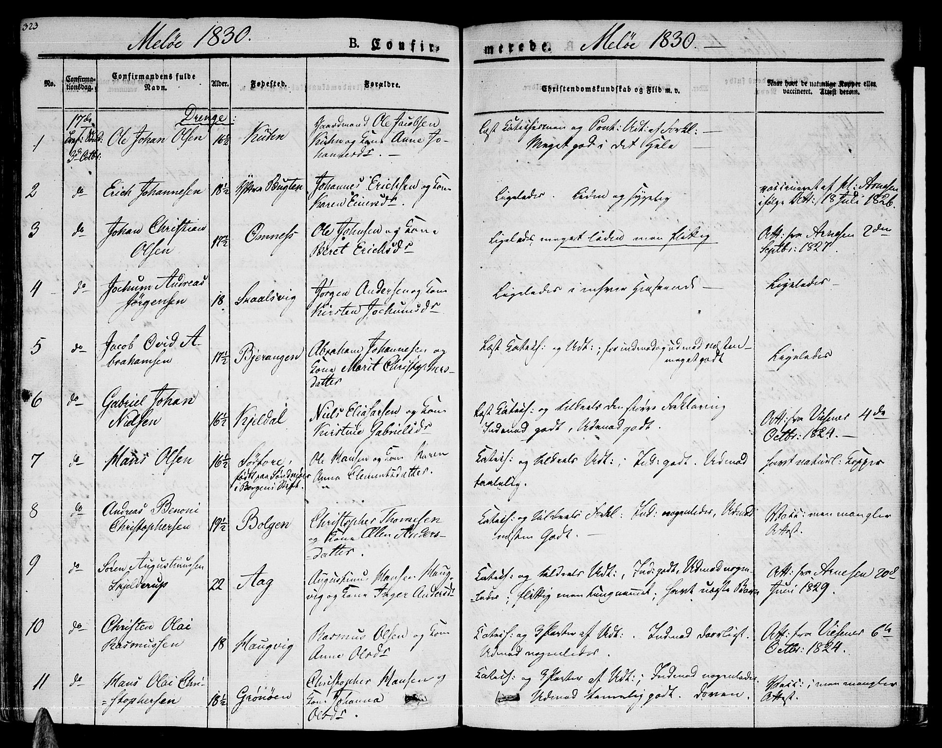 Ministerialprotokoller, klokkerbøker og fødselsregistre - Nordland, AV/SAT-A-1459/841/L0598: Parish register (official) no. 841A06 /2, 1825-1844, p. 323