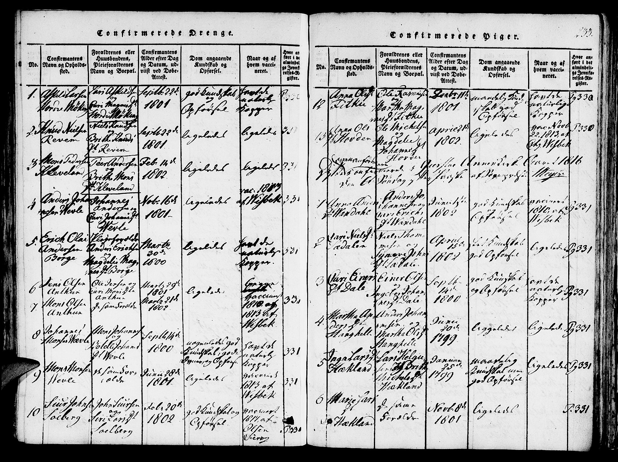 Haus sokneprestembete, AV/SAB-A-75601/H/Haa: Parish register (official) no. A 12, 1816-1821, p. 233