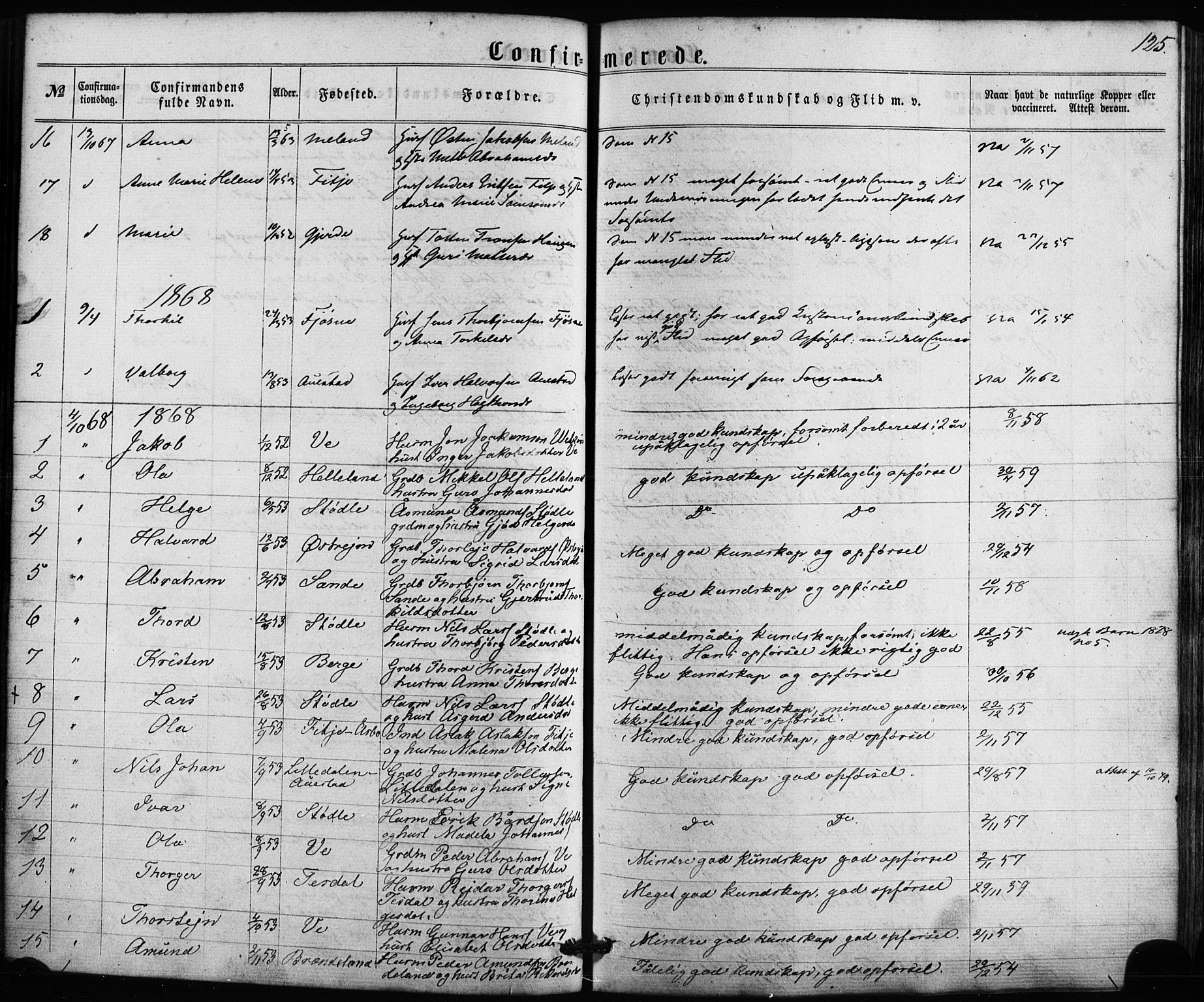 Etne sokneprestembete, SAB/A-75001/H/Haa: Parish register (official) no. A 9, 1862-1878, p. 125