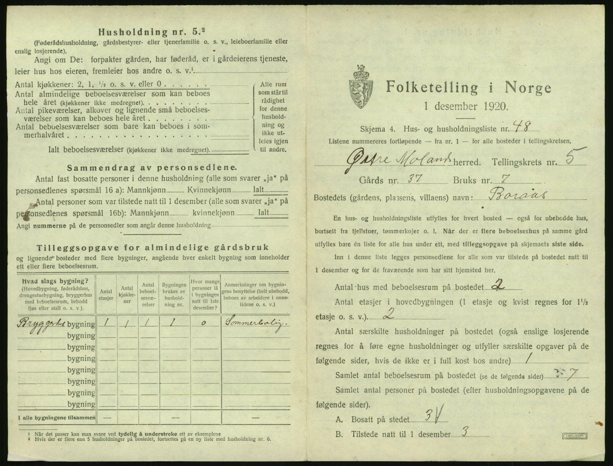 SAK, 1920 census for Austre Moland, 1920, p. 541