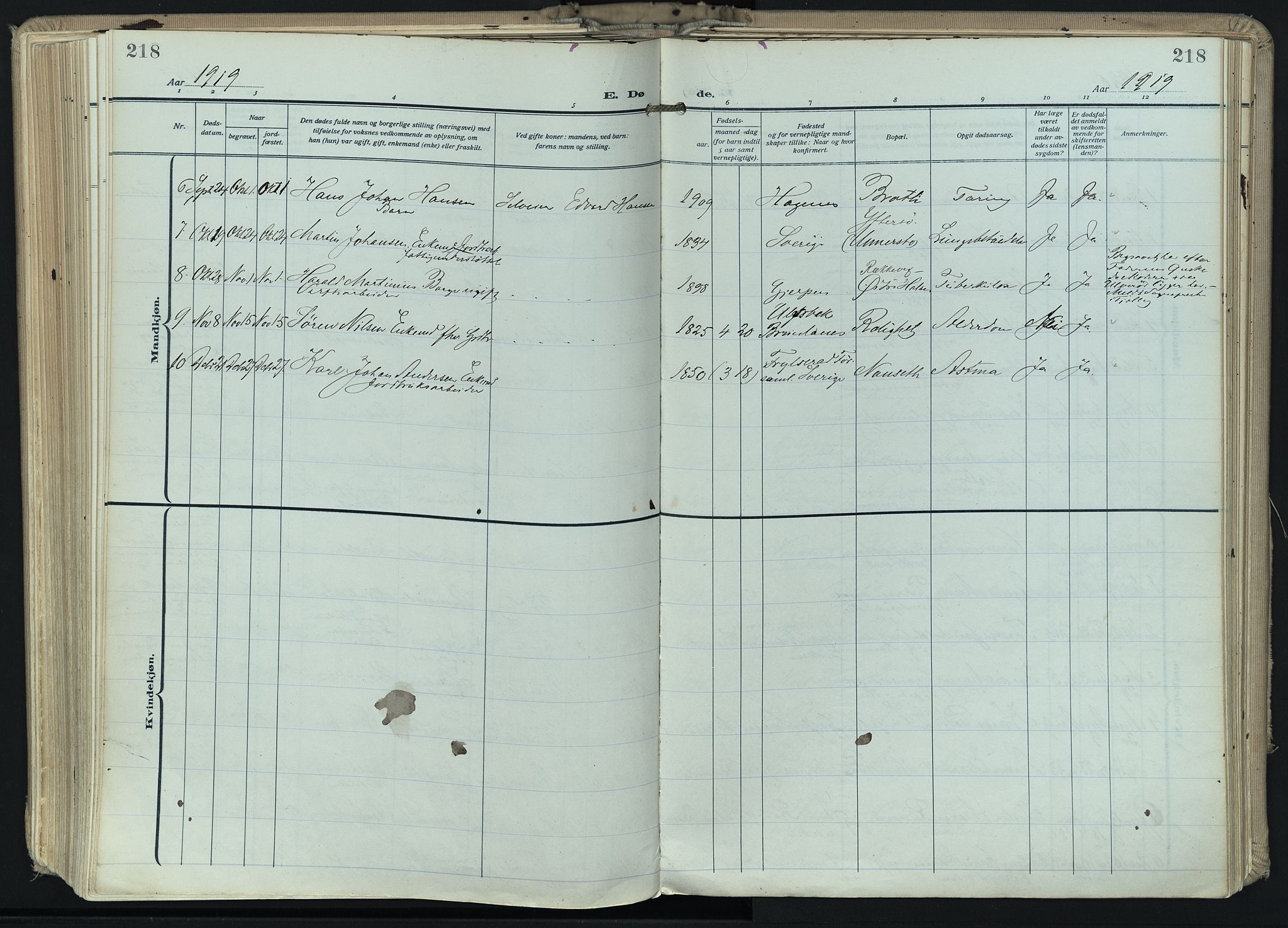 Hedrum kirkebøker, SAKO/A-344/F/Fa/L0011: Parish register (official) no. I 11, 1919-1933, p. 218