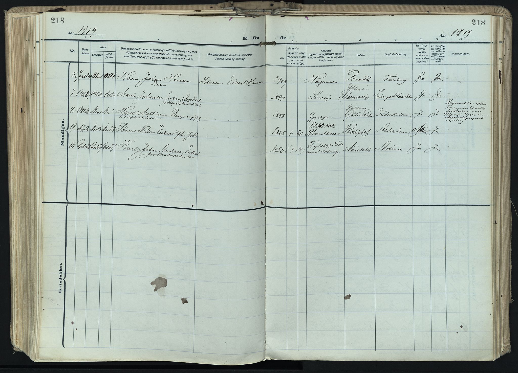 Hedrum kirkebøker, AV/SAKO-A-344/F/Fa/L0011: Parish register (official) no. I 11, 1919-1933, p. 218