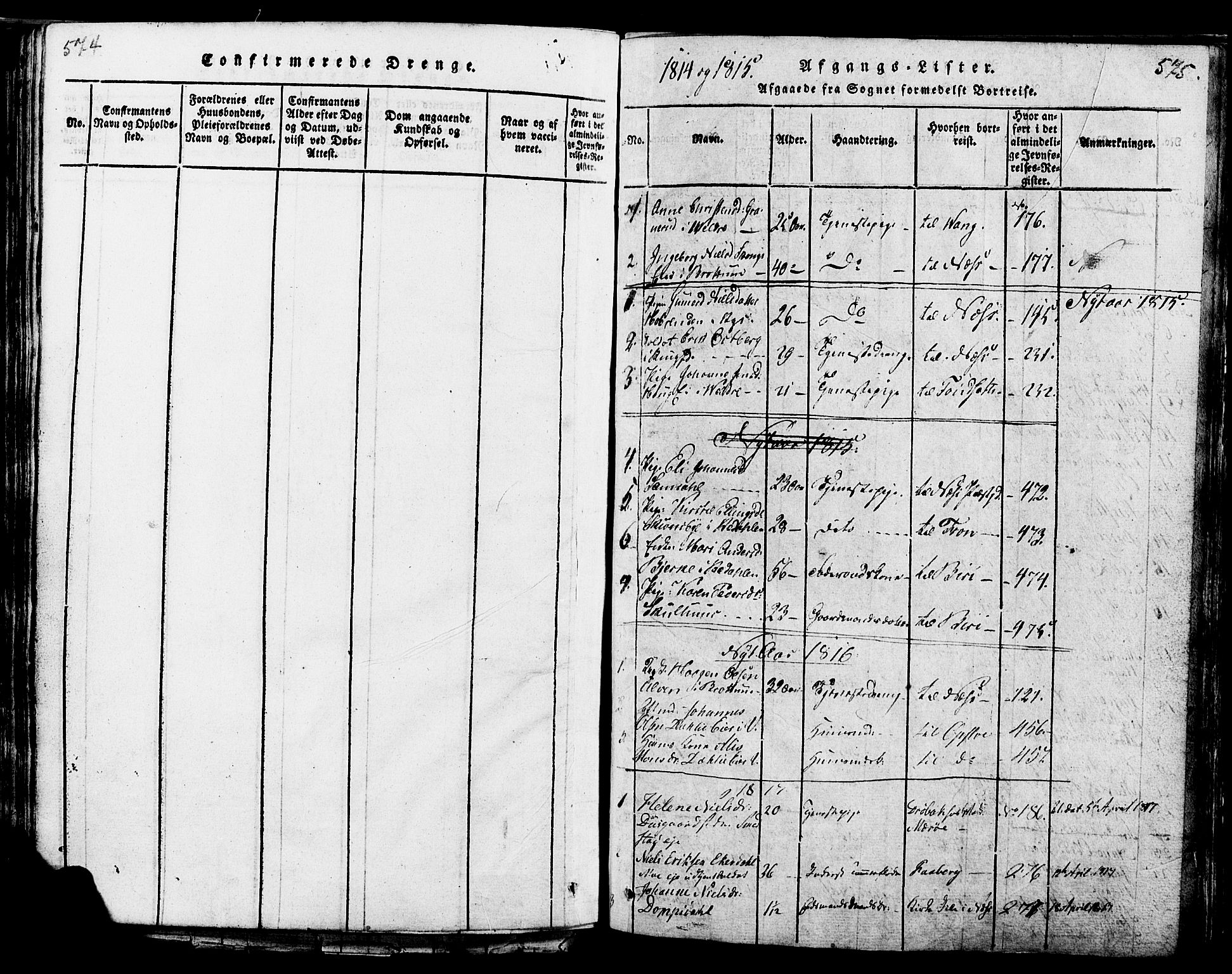 Ringsaker prestekontor, SAH/PREST-014/K/Ka/L0005: Parish register (official) no. 5, 1814-1826, p. 574-575