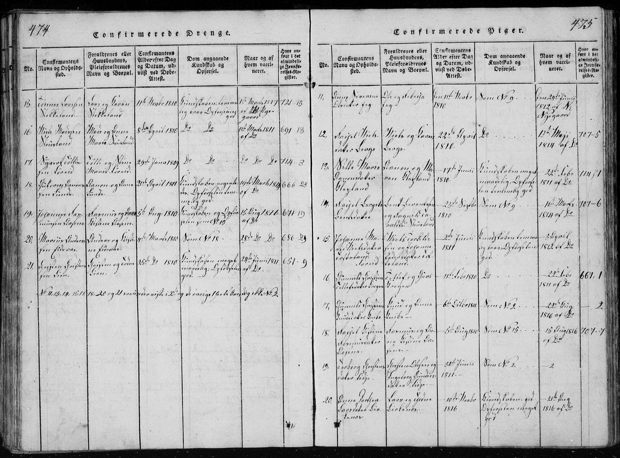 Søgne sokneprestkontor, SAK/1111-0037/F/Fb/Fbb/L0002: Parish register (copy) no. B 2, 1821-1838, p. 474-475