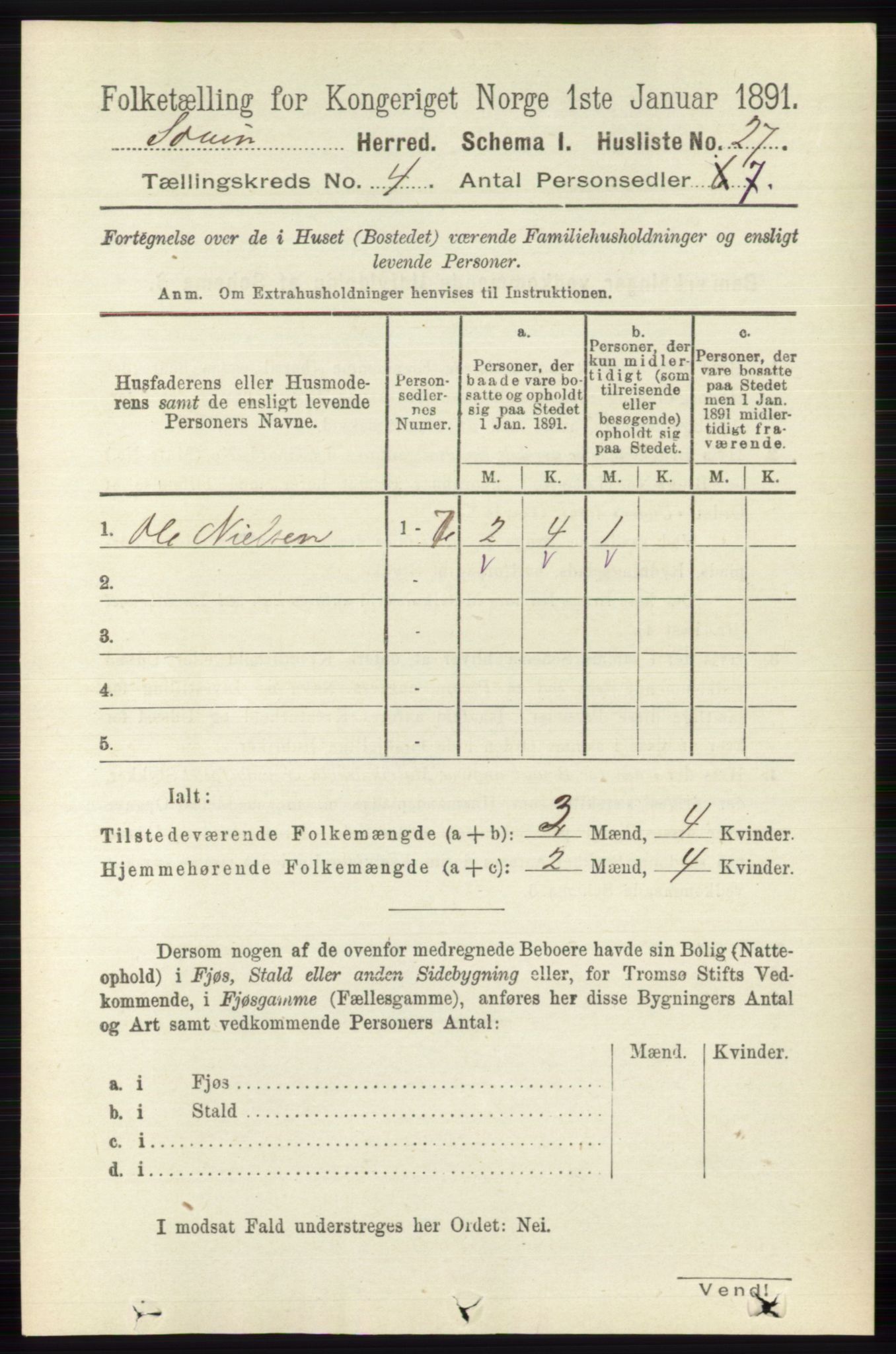 RA, 1891 census for 0818 Solum, 1891, p. 614