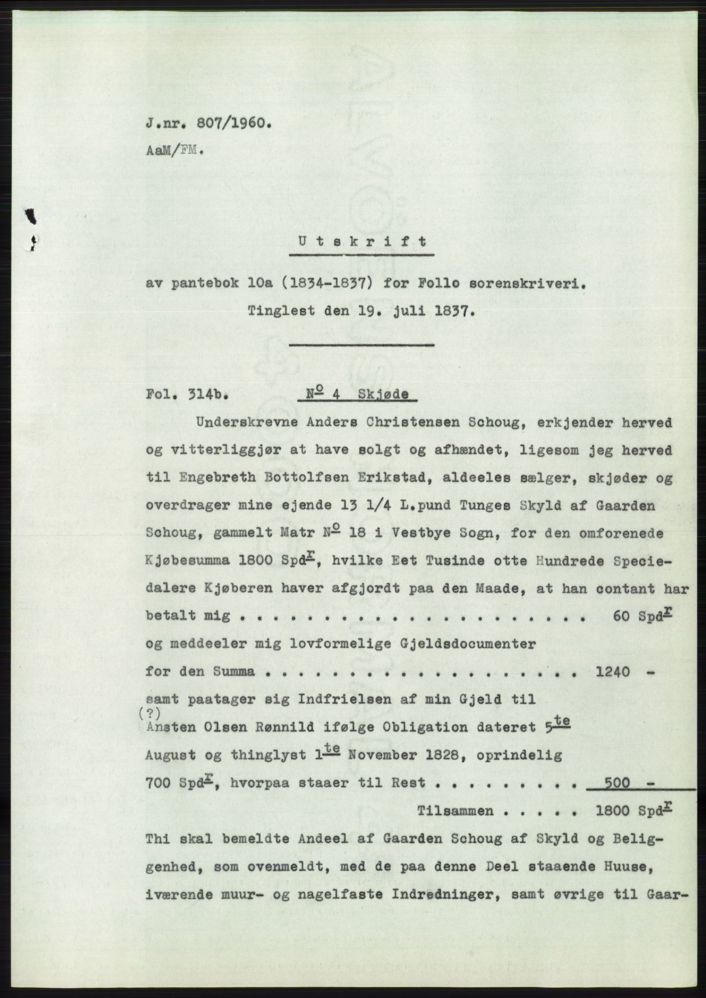 Statsarkivet i Oslo, AV/SAO-A-10621/Z/Zd/L0012: Avskrifter, j.nr 802-1722/1960, 1960, p. 2