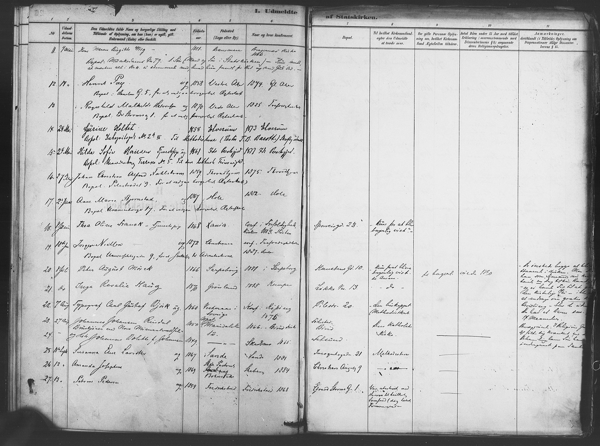 Trefoldighet prestekontor Kirkebøker, AV/SAO-A-10882/F/Ff/L0001: Parish register (official) no. VI 1, 1878-1890