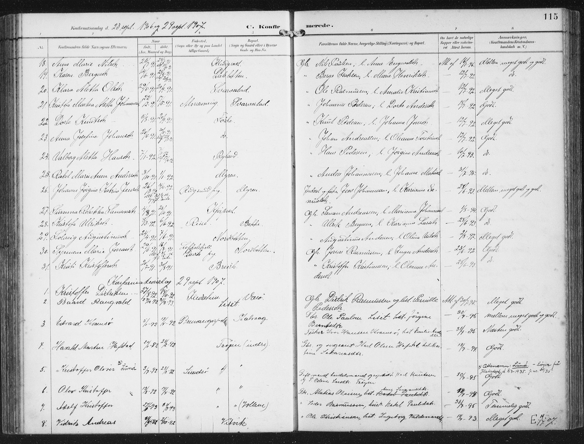 Bremanger sokneprestembete, SAB/A-82201/H/Haa/Haab/L0002: Parish register (official) no. B  2, 1896-1908, p. 115