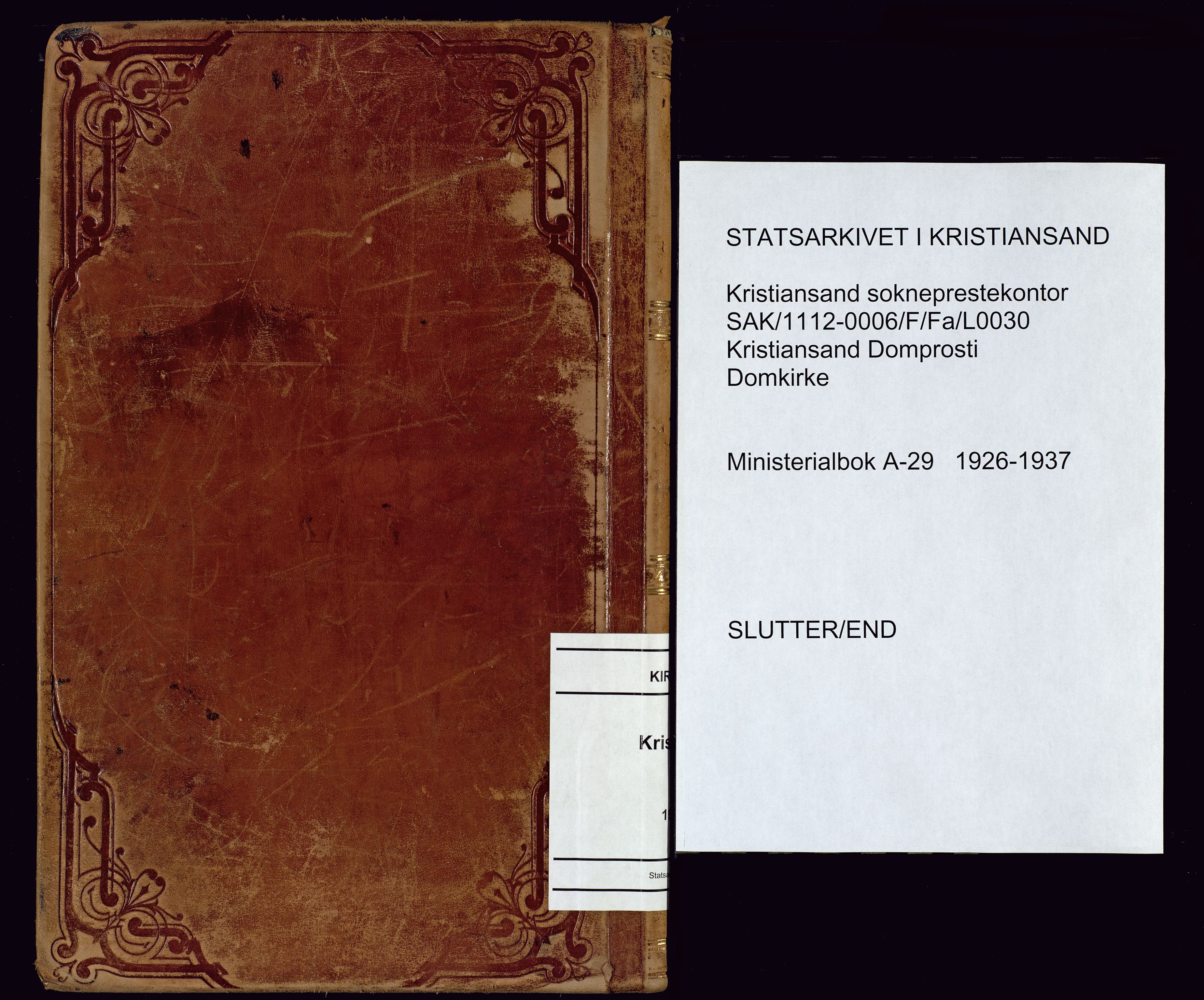 Kristiansand domprosti, SAK/1112-0006/F/Fa/L0030: Parish register (official) no. A 29, 1926-1937