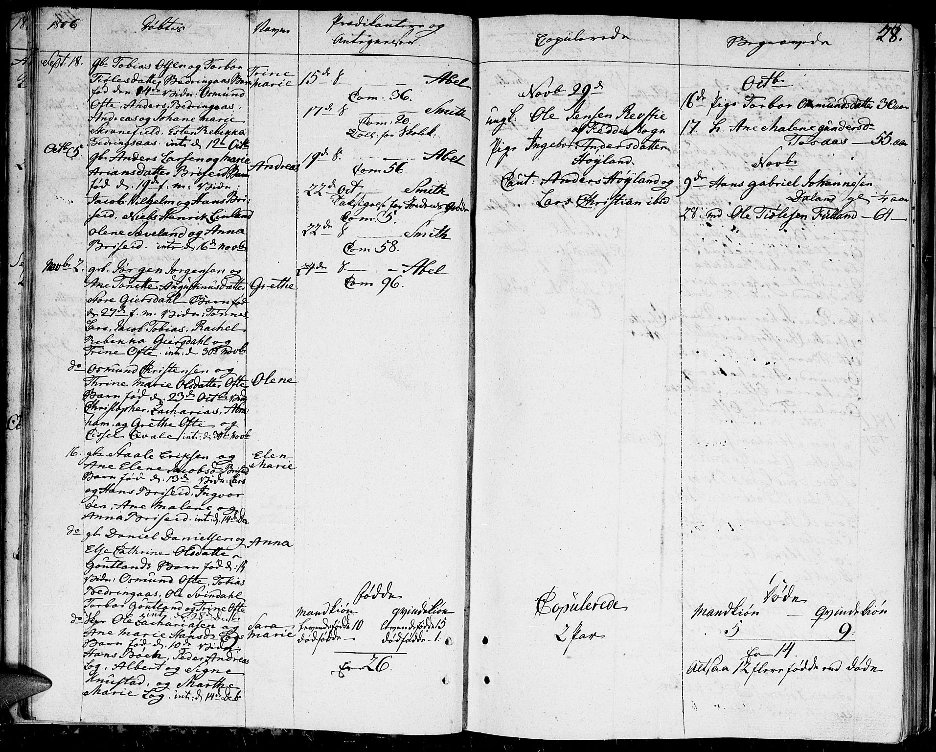 Herad sokneprestkontor, SAK/1111-0018/F/Fa/Faa/L0002: Parish register (official) no. A 2, 1800-1815, p. 28