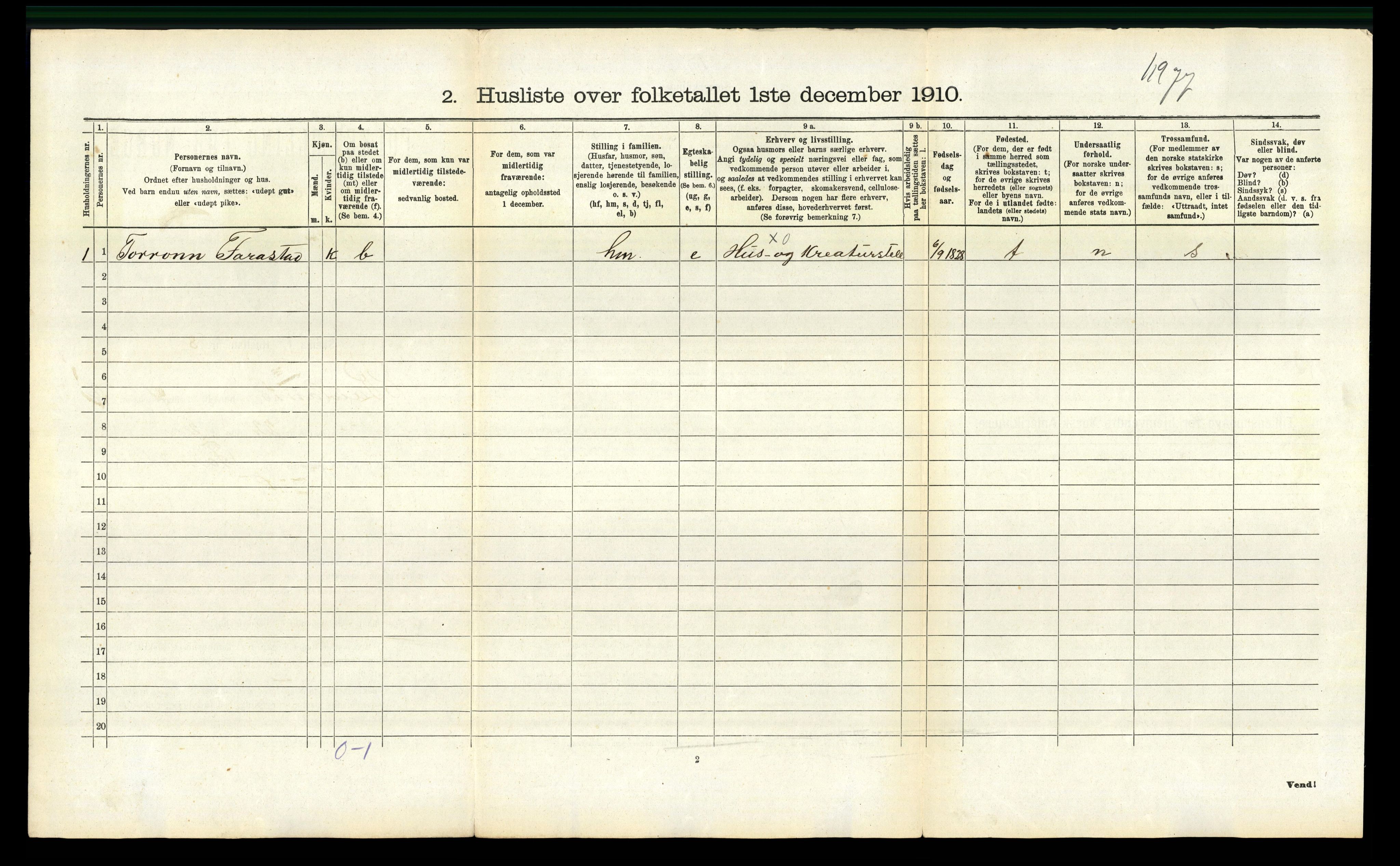 RA, 1910 census for Rauland, 1910, p. 102