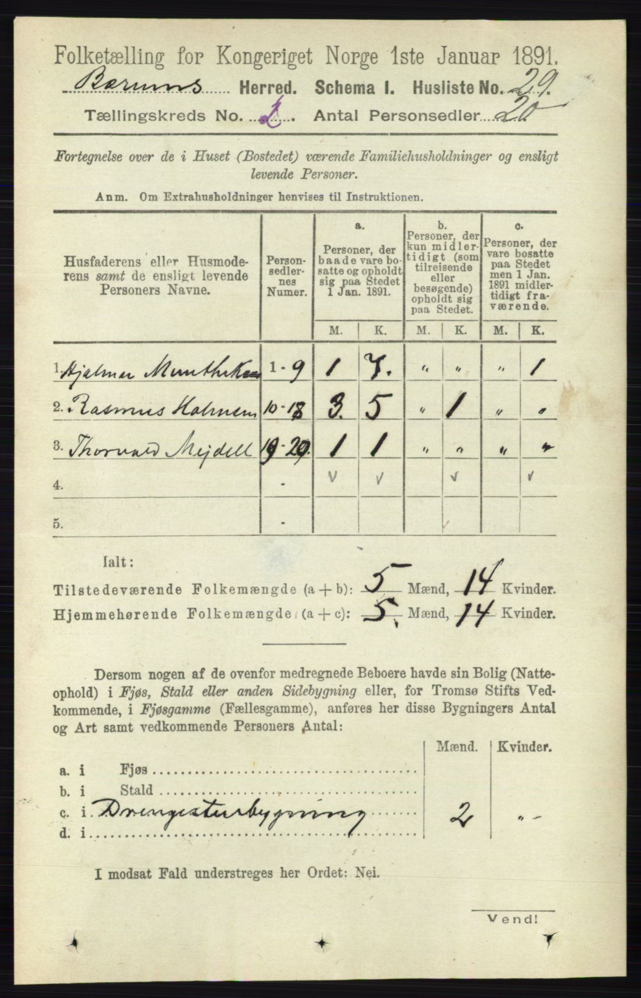 RA, 1891 census for 0219 Bærum, 1891, p. 984