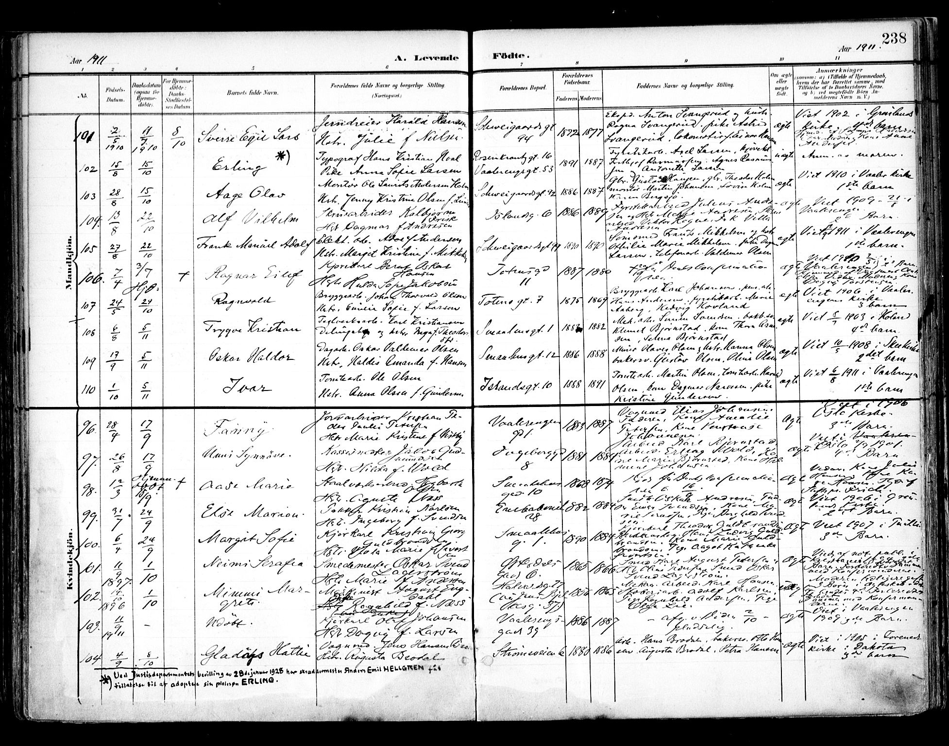 Vålerengen prestekontor Kirkebøker, AV/SAO-A-10878/F/Fa/L0001: Parish register (official) no. 1, 1899-1915, p. 238