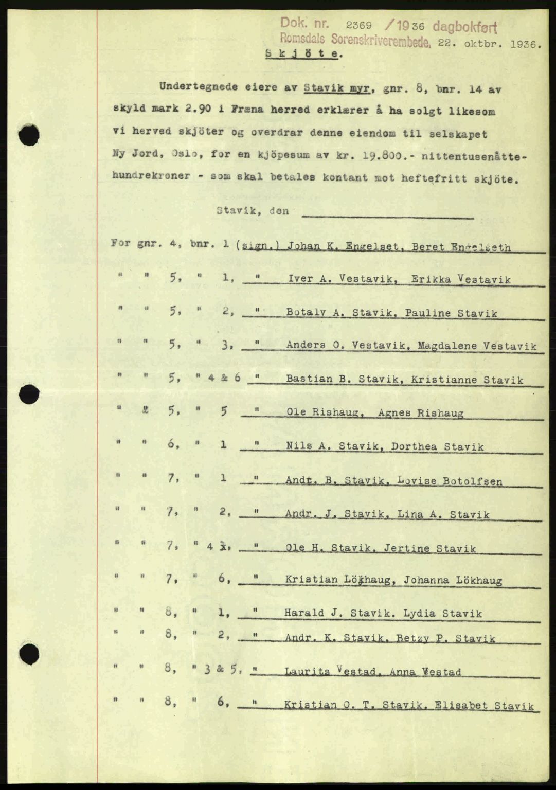 Romsdal sorenskriveri, SAT/A-4149/1/2/2C: Mortgage book no. A2, 1936-1937, Diary no: : 2369/1936