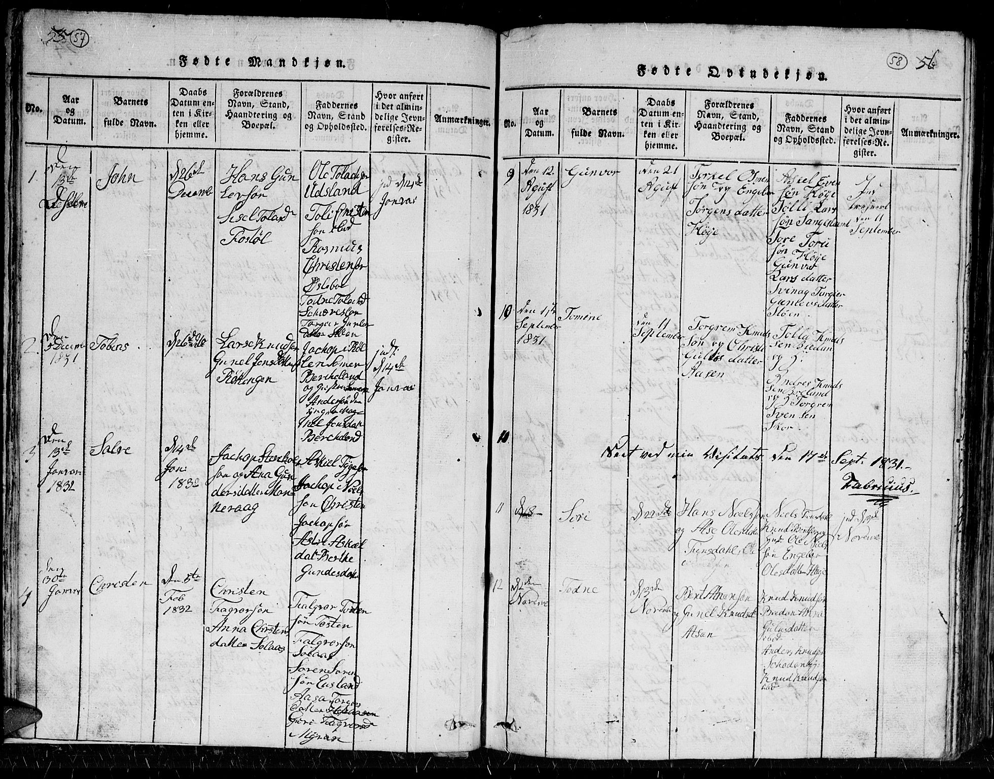 Holum sokneprestkontor, SAK/1111-0022/F/Fb/Fbc/L0001: Parish register (copy) no. B 1, 1820-1859, p. 57-58