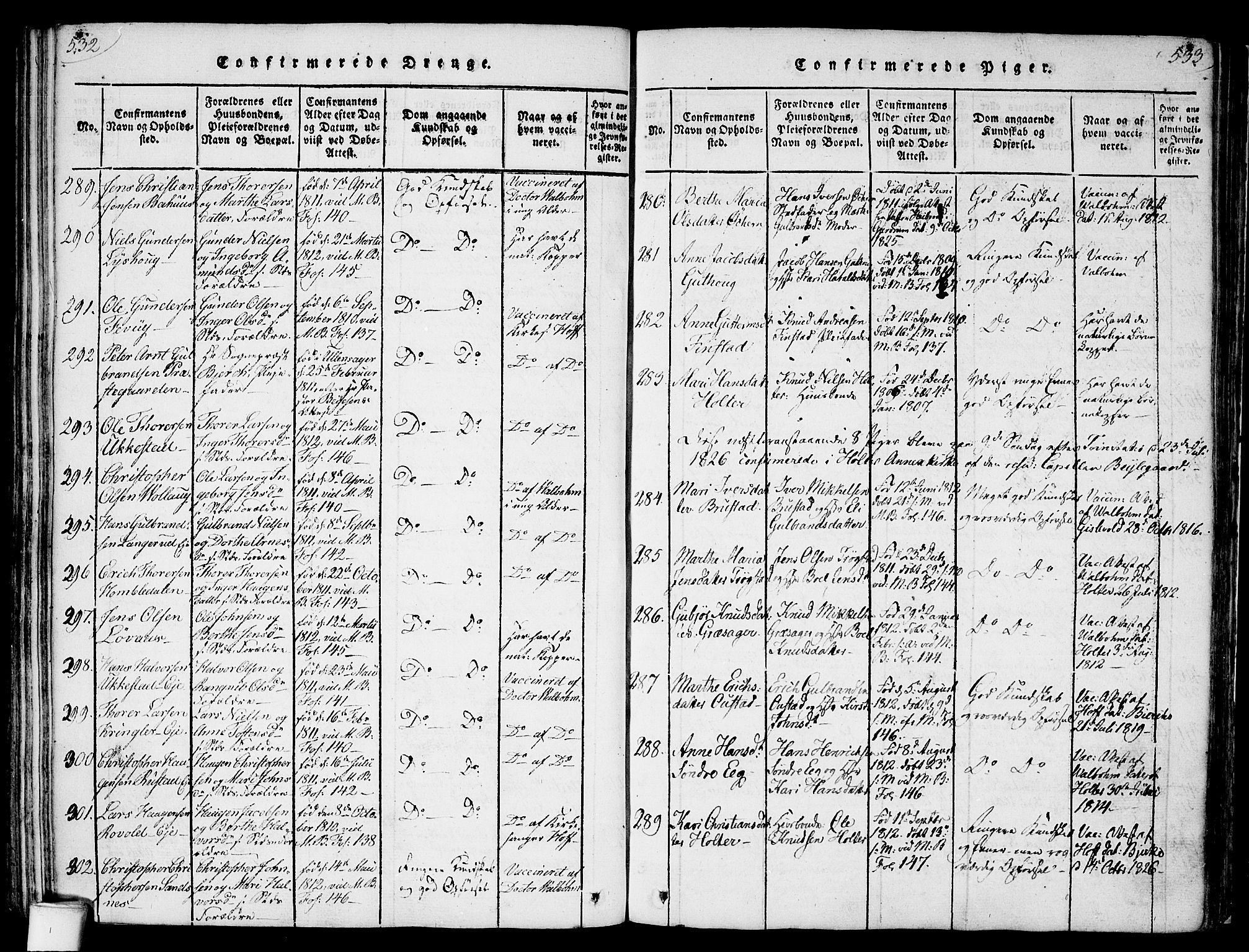 Nannestad prestekontor Kirkebøker, SAO/A-10414a/F/Fa/L0009: Parish register (official) no. I 9, 1815-1840, p. 532-533