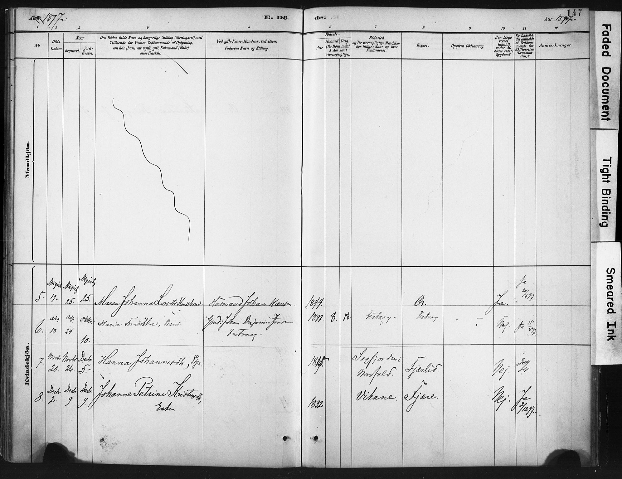 Ministerialprotokoller, klokkerbøker og fødselsregistre - Nordland, AV/SAT-A-1459/803/L0071: Parish register (official) no. 803A01, 1881-1897, p. 147