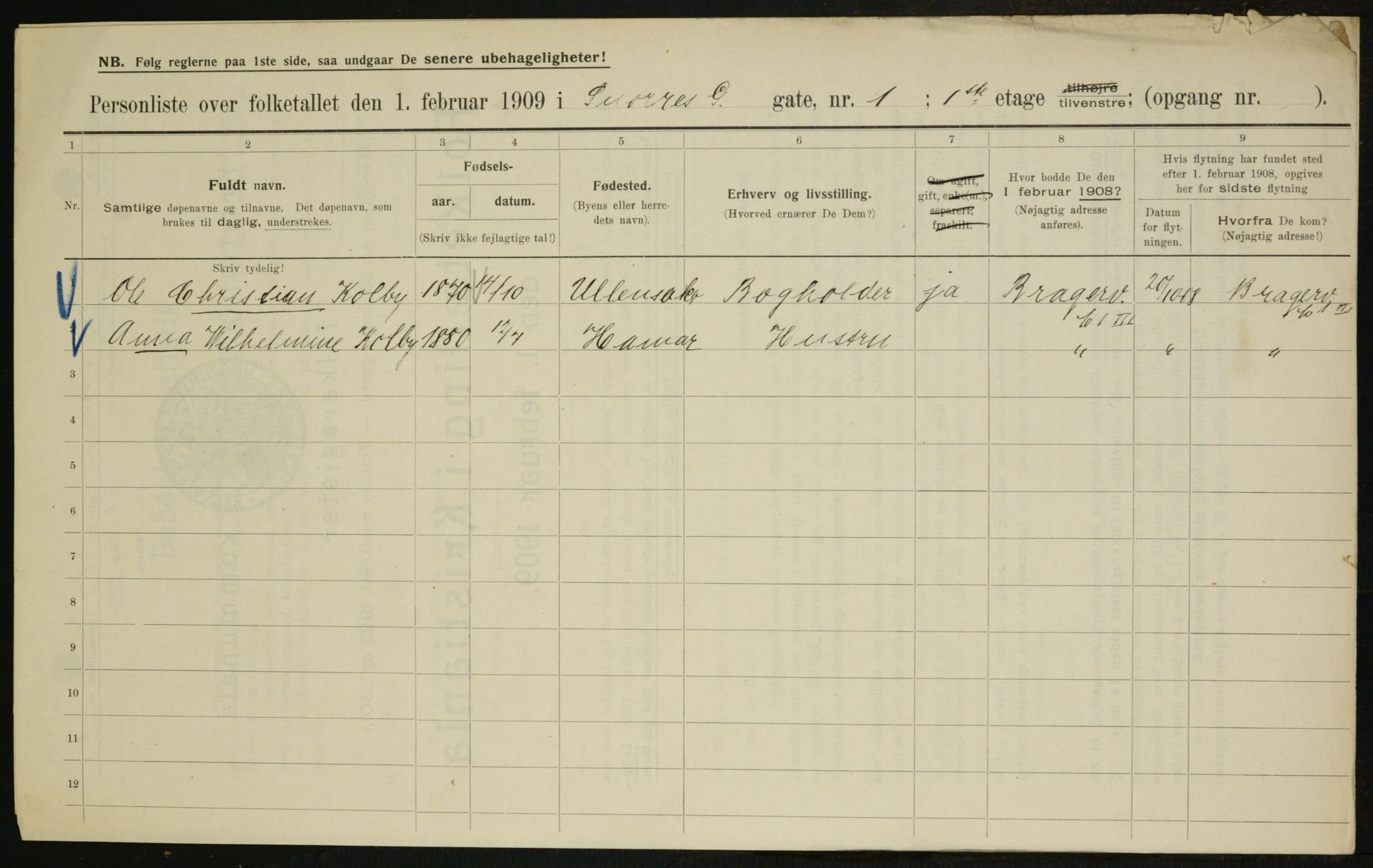 OBA, Municipal Census 1909 for Kristiania, 1909, p. 88955