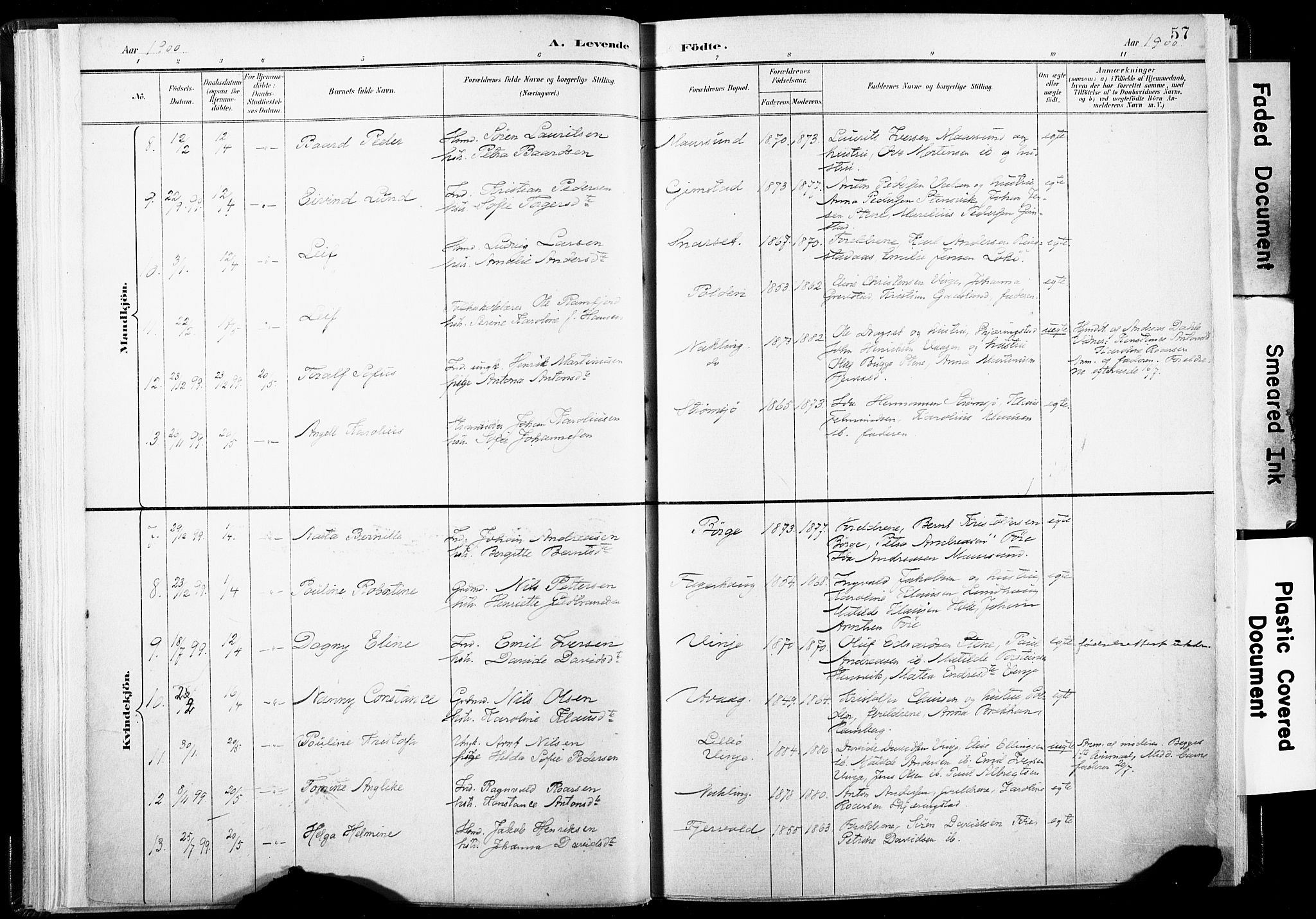 Ministerialprotokoller, klokkerbøker og fødselsregistre - Nordland, AV/SAT-A-1459/891/L1304: Parish register (official) no. 891A09, 1895-1921, p. 57