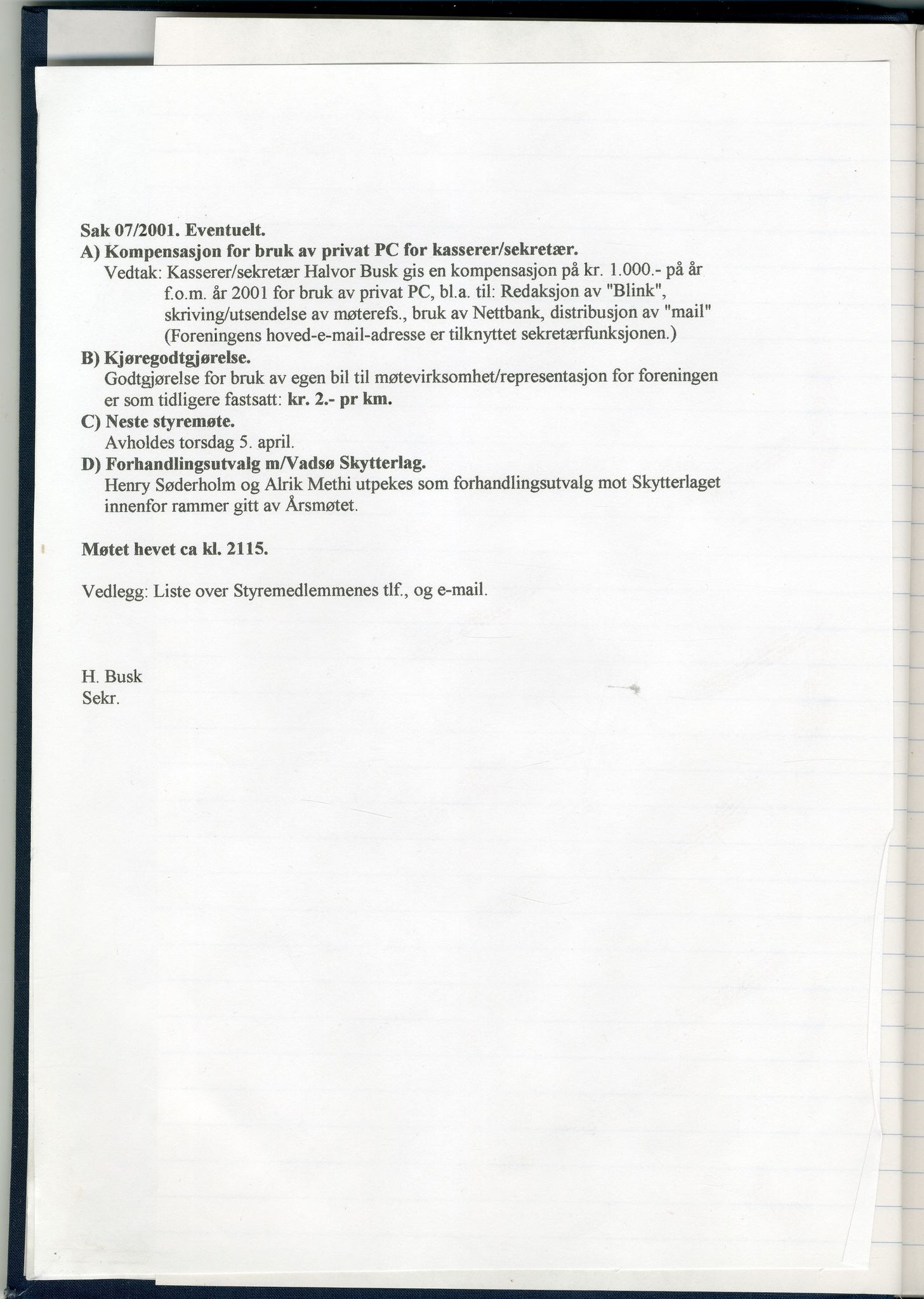 Vadsø Jeger- og Fiskerforening, FMFB/A-1203/A/L0006: Møteprotokoll, 2001-2008