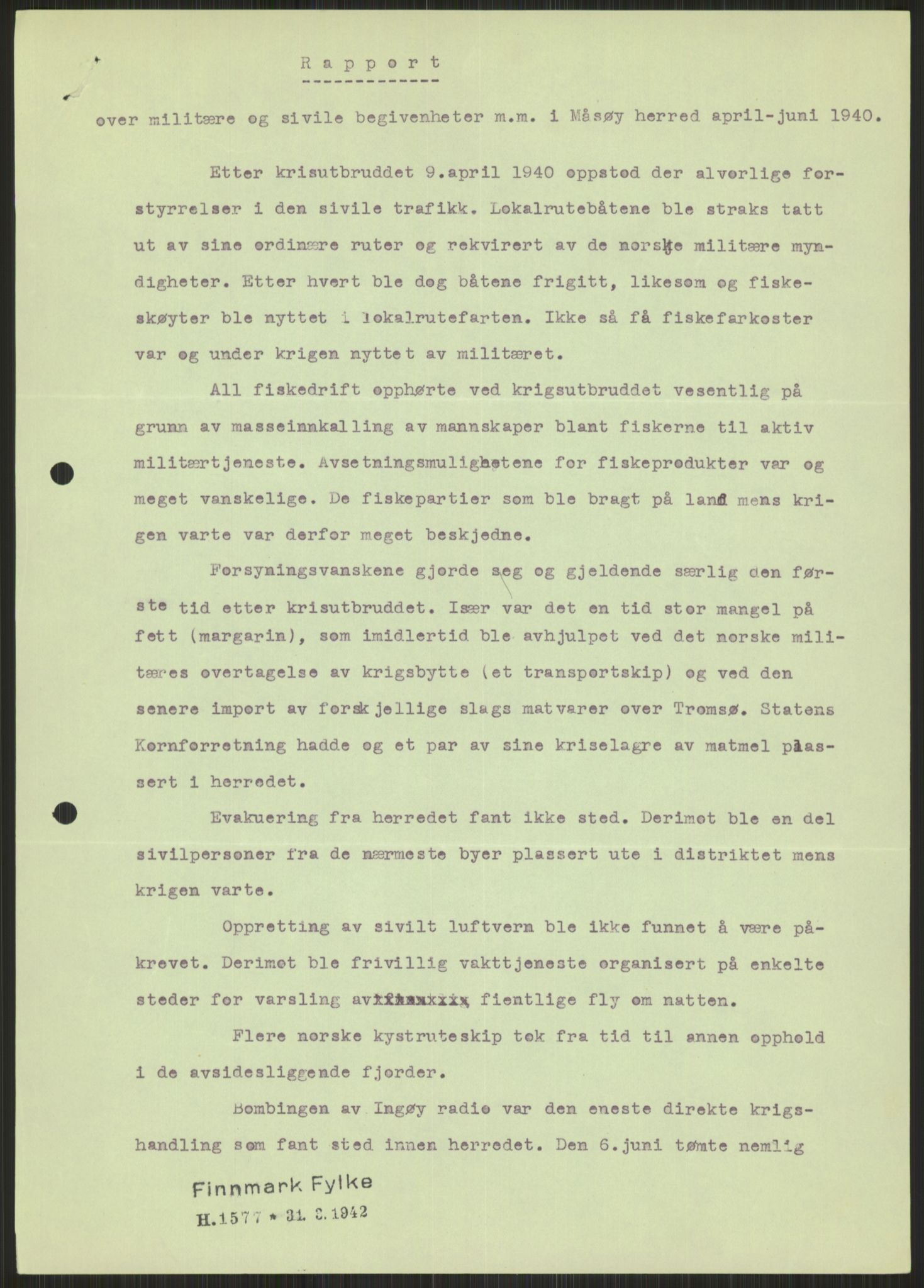 Forsvaret, Forsvarets krigshistoriske avdeling, AV/RA-RAFA-2017/Y/Ya/L0017: II-C-11-31 - Fylkesmenn.  Rapporter om krigsbegivenhetene 1940., 1940, p. 725