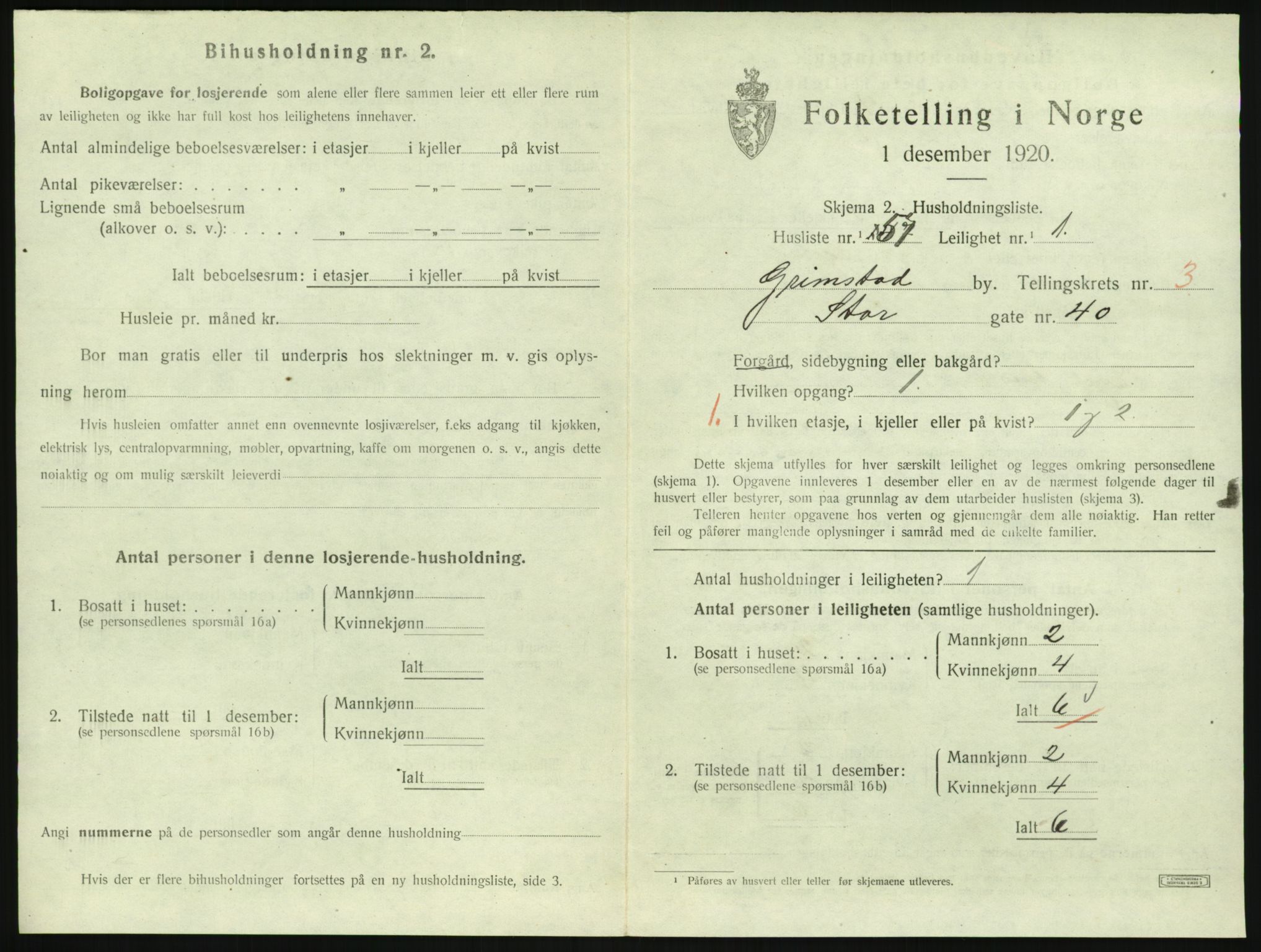 SAK, 1920 census for Grimstad, 1920, p. 1681