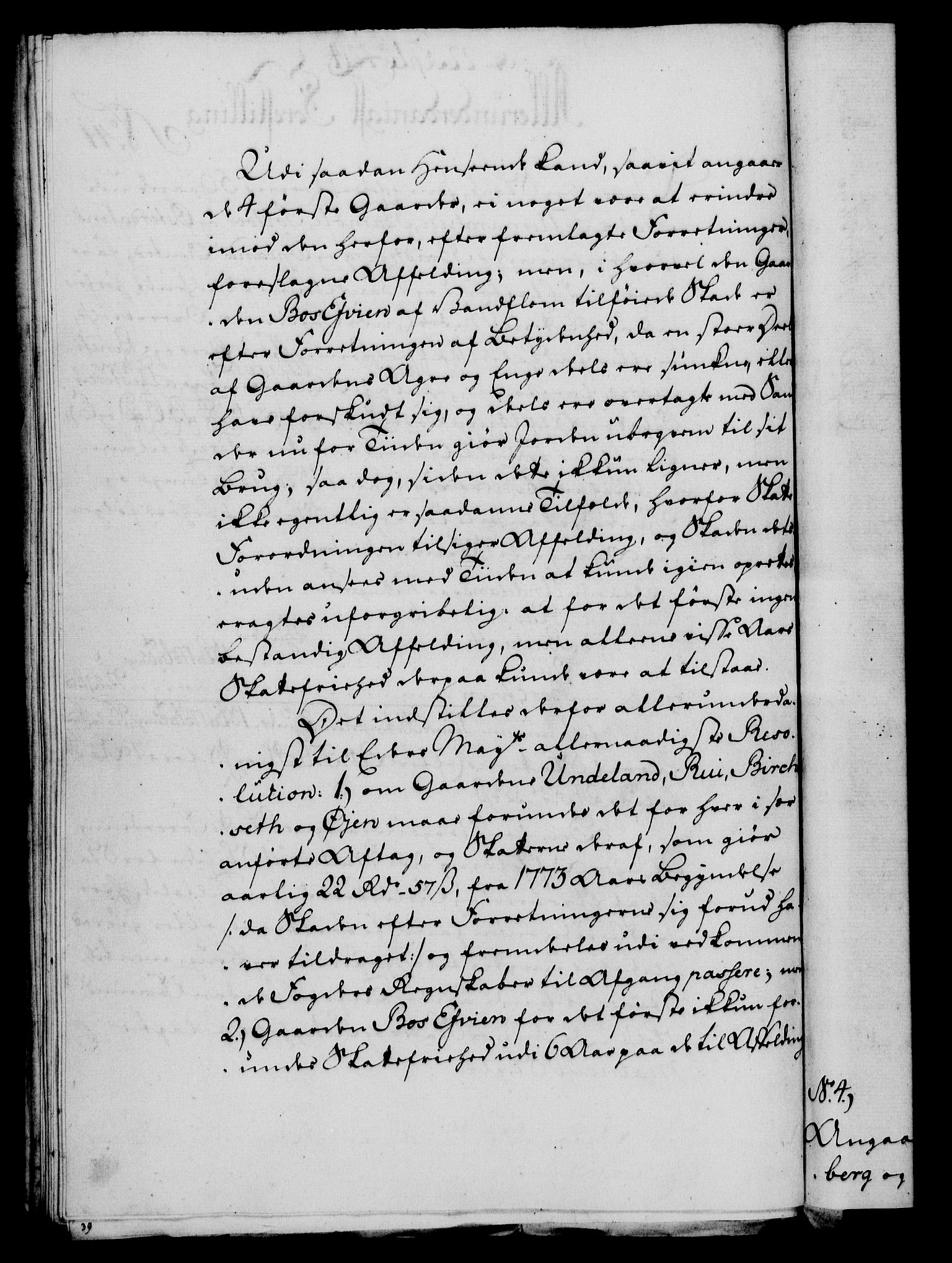 Rentekammeret, Kammerkanselliet, RA/EA-3111/G/Gf/Gfa/L0056: Norsk relasjons- og resolusjonsprotokoll (merket RK 52.56), 1774, p. 173